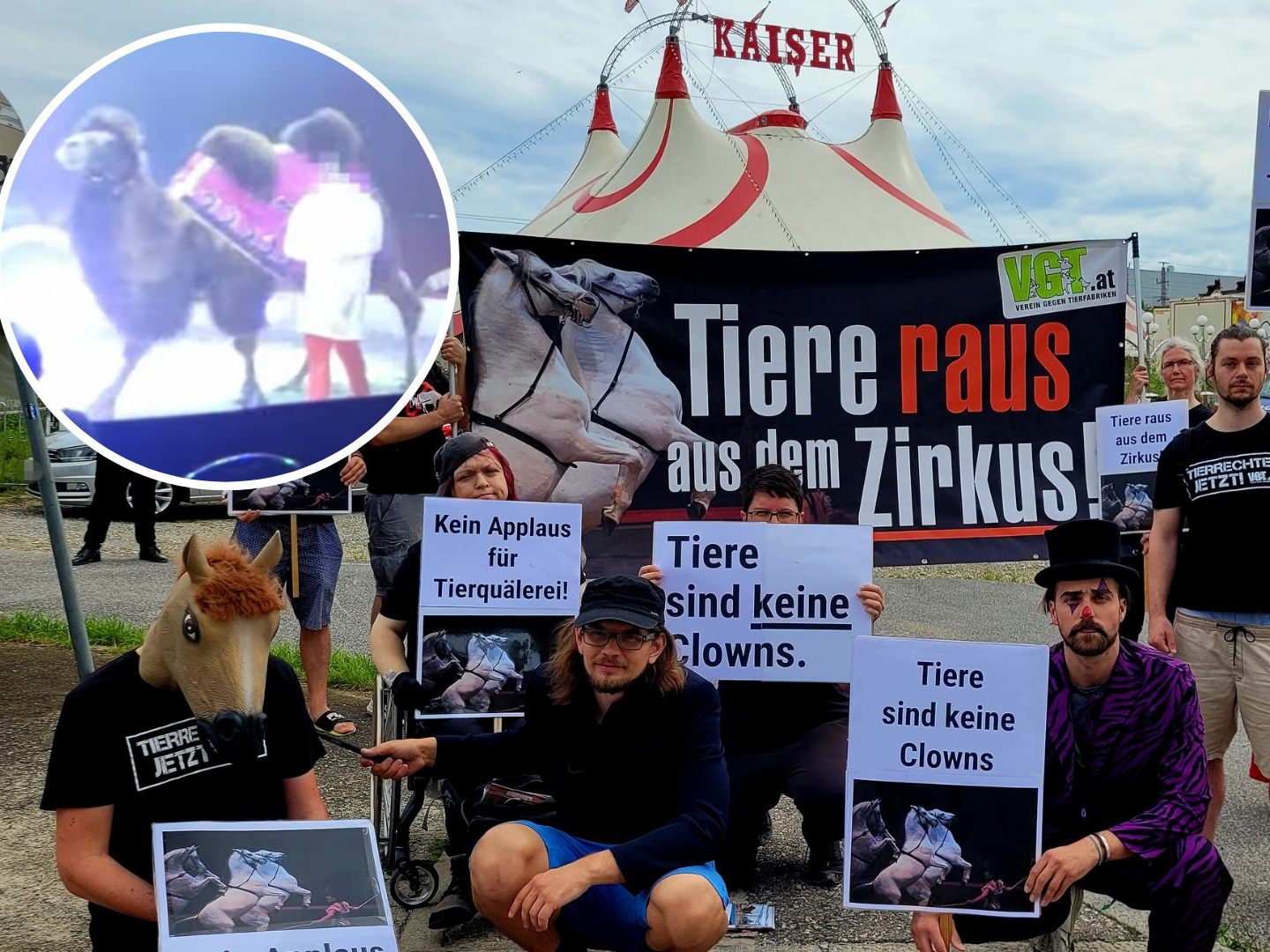Tierschützer-Demo vor dem Zirkuszelt in Wien. Tierschützer-Demo vor dem Zirkuszelt in Wien.
