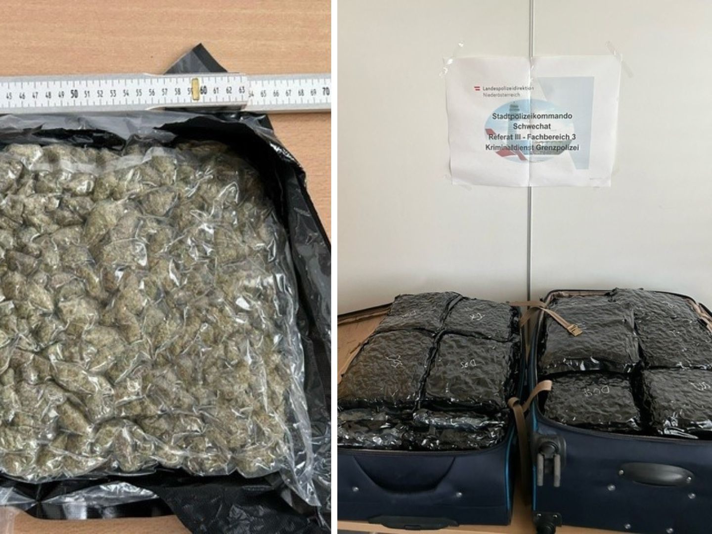 37 Kilogramm Cannabiskraut befanden sich in den beiden Koffern am Flughafen Wien.
