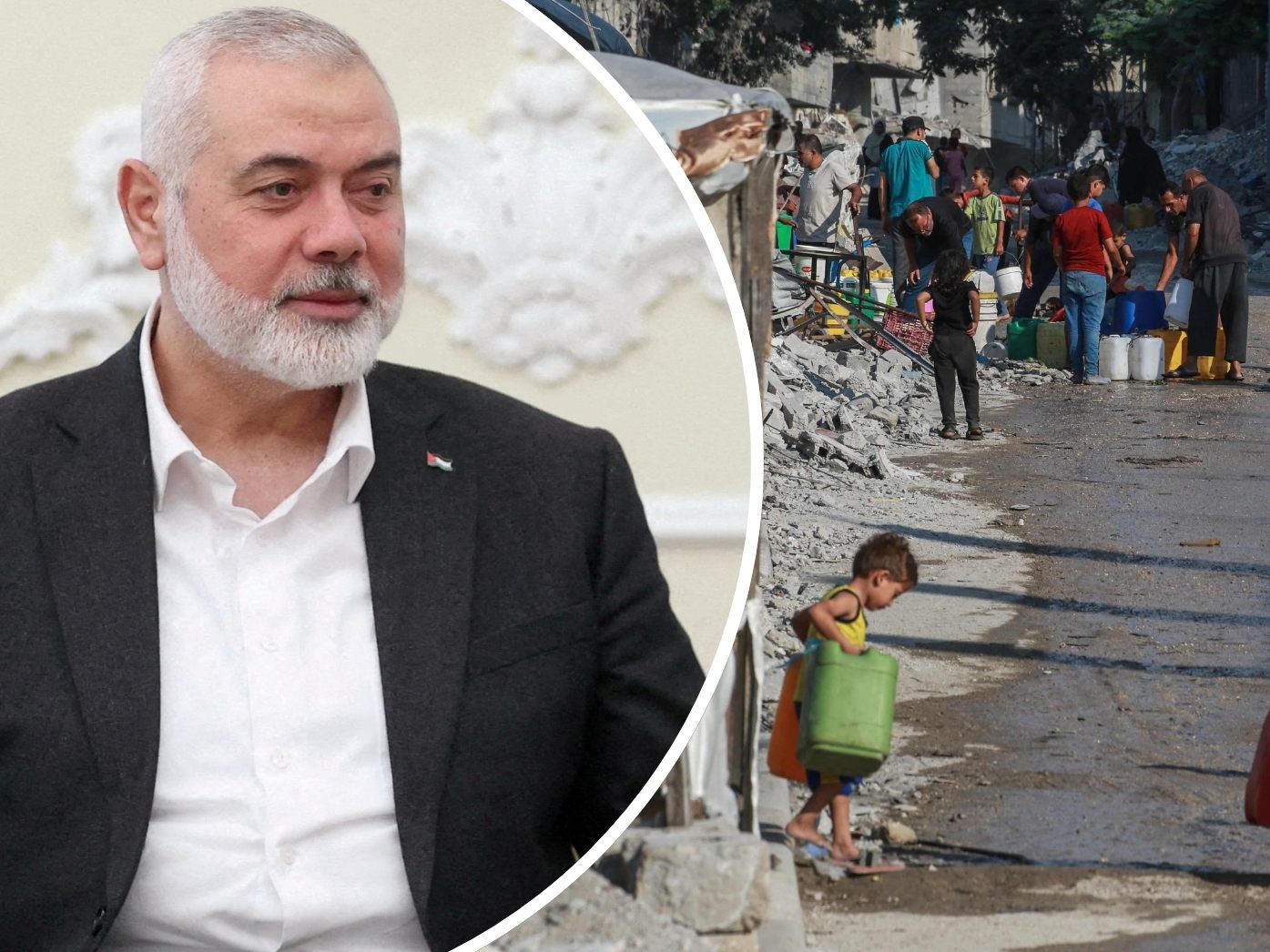 Ismail Haniyeh (l.), Chef des Hamas-Politbüros, hat internationale Vermittler darüber informiert, dass die Verhandlungen über eine Waffenruhe abgebrochen werden.
