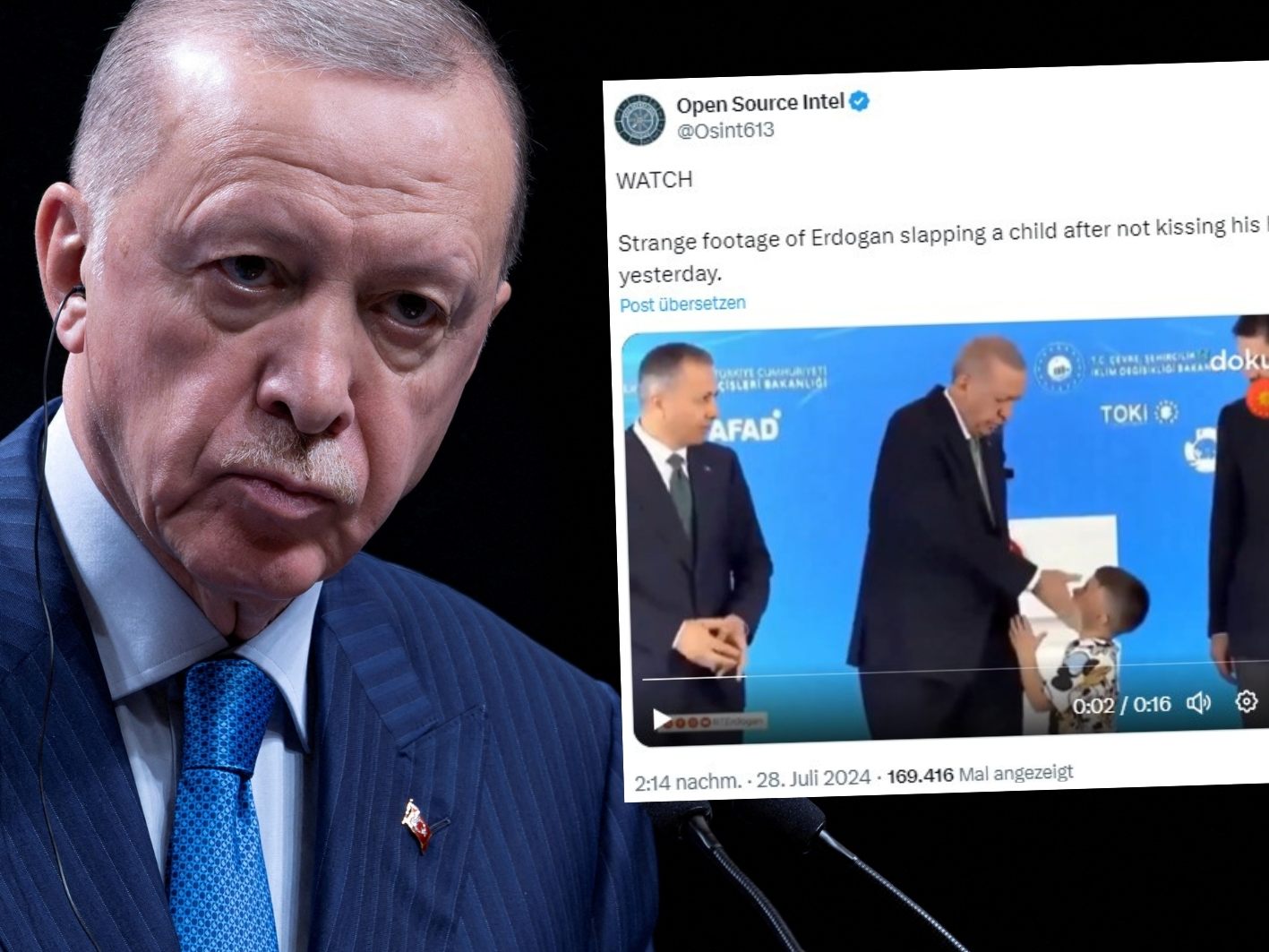 Erdogan ohrfeigt ein Kind.