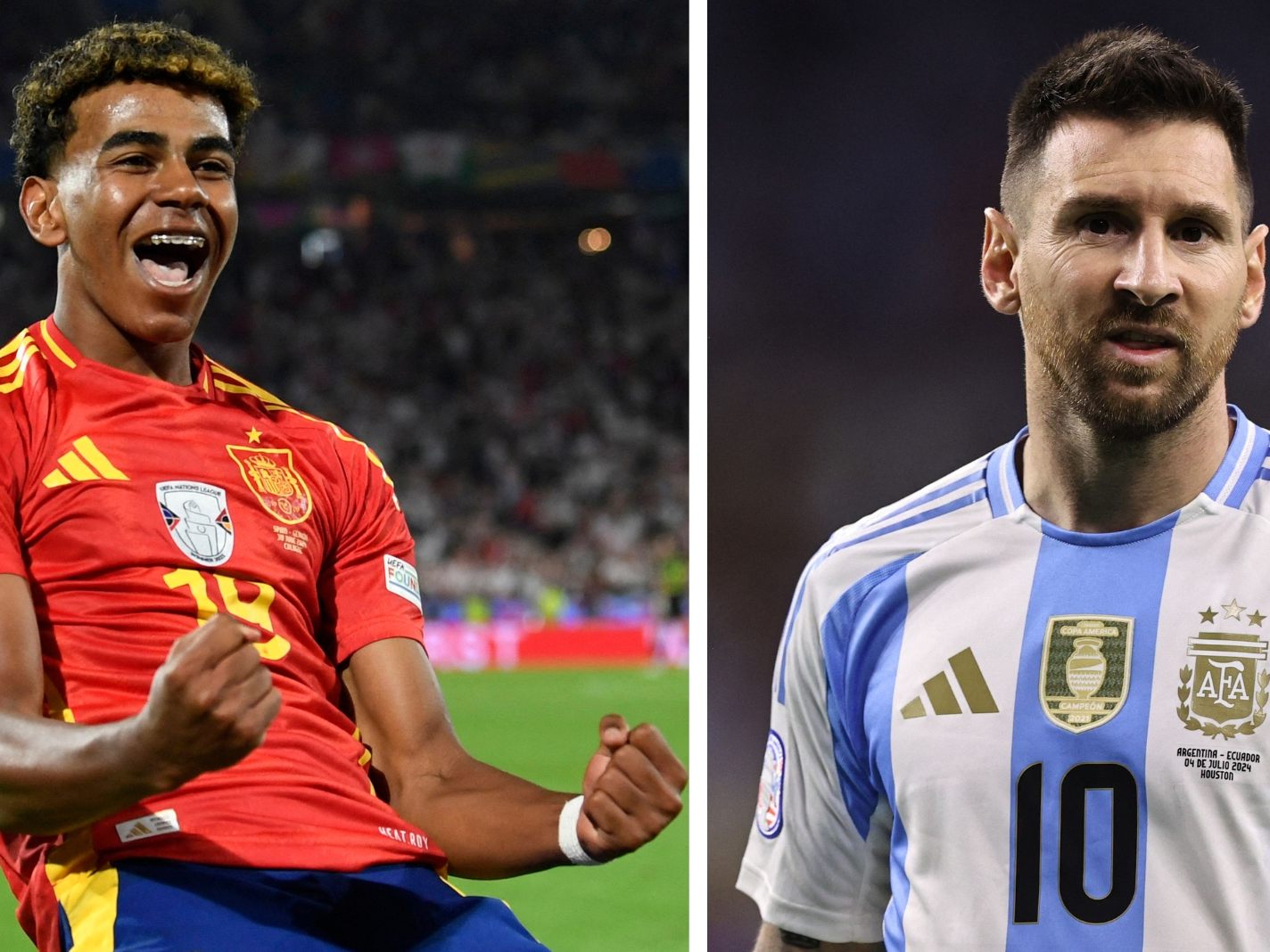 Unwahrscheinliche Begegnung: Messi (r.) badete Spaniens Fußballtalent Yamal (l.) als Säugling.