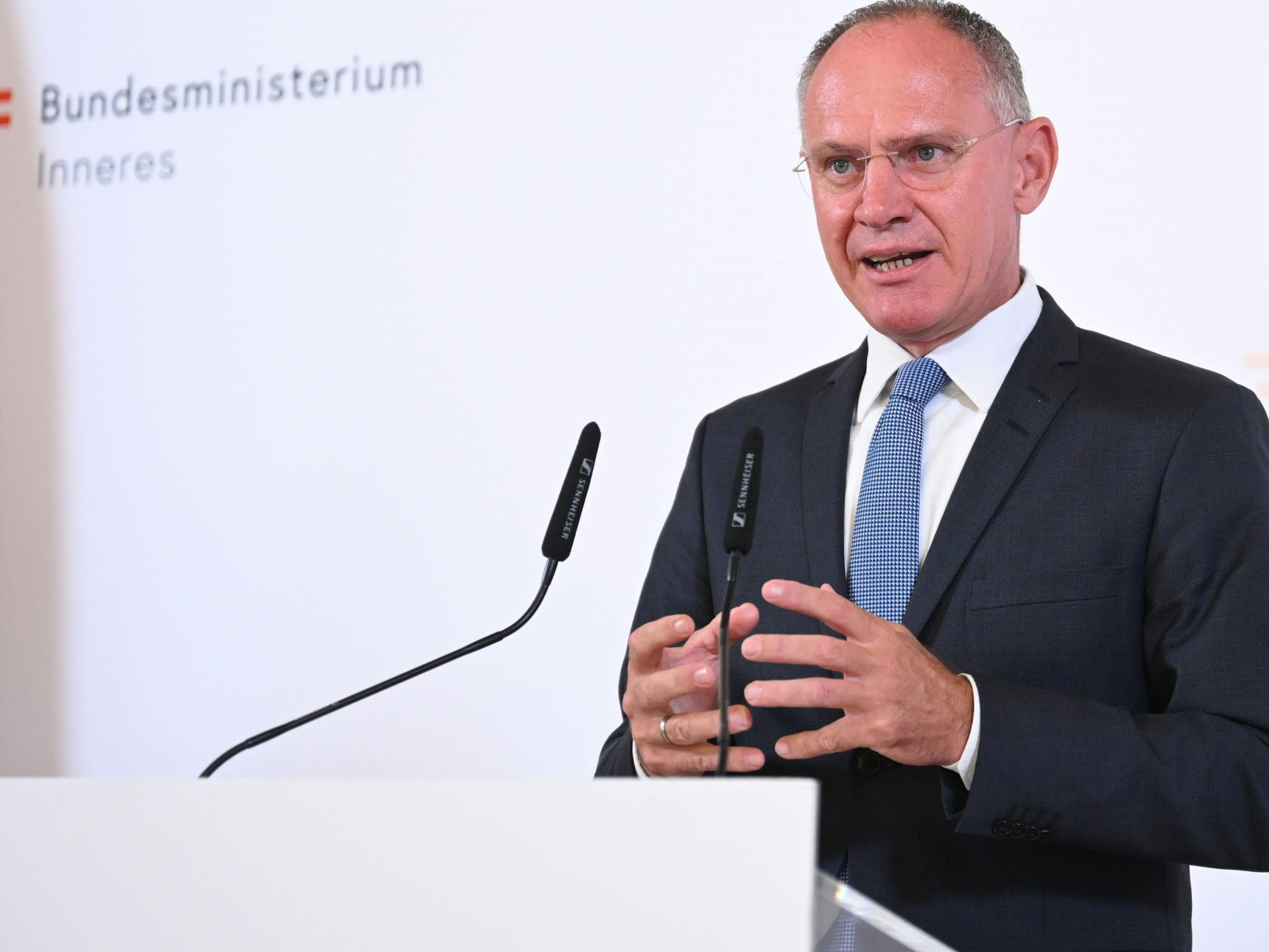 Statement von Innenminister Gerhard Karner. Statement von Innenminister Gerhard Karner.