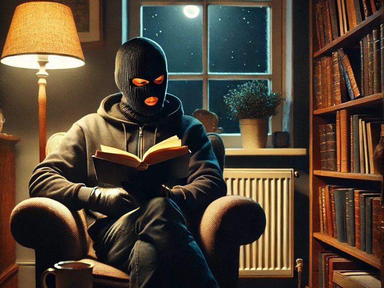 Der 38 Jahre alte Italiener hatte nach dem illegalen Eindringen in eine Wohnung ein Buch entdeckt, in dem er sich so lange festlas, bis die Polizei kam. (Bild mit KI erstellt) Der 38 Jahre alte Italiener hatte nach dem illegalen Eindringen in eine Wohnung ein Buch entdeckt, in dem er sich so lange festlas, bis die Polizei kam. (Bild mit KI erstellt)