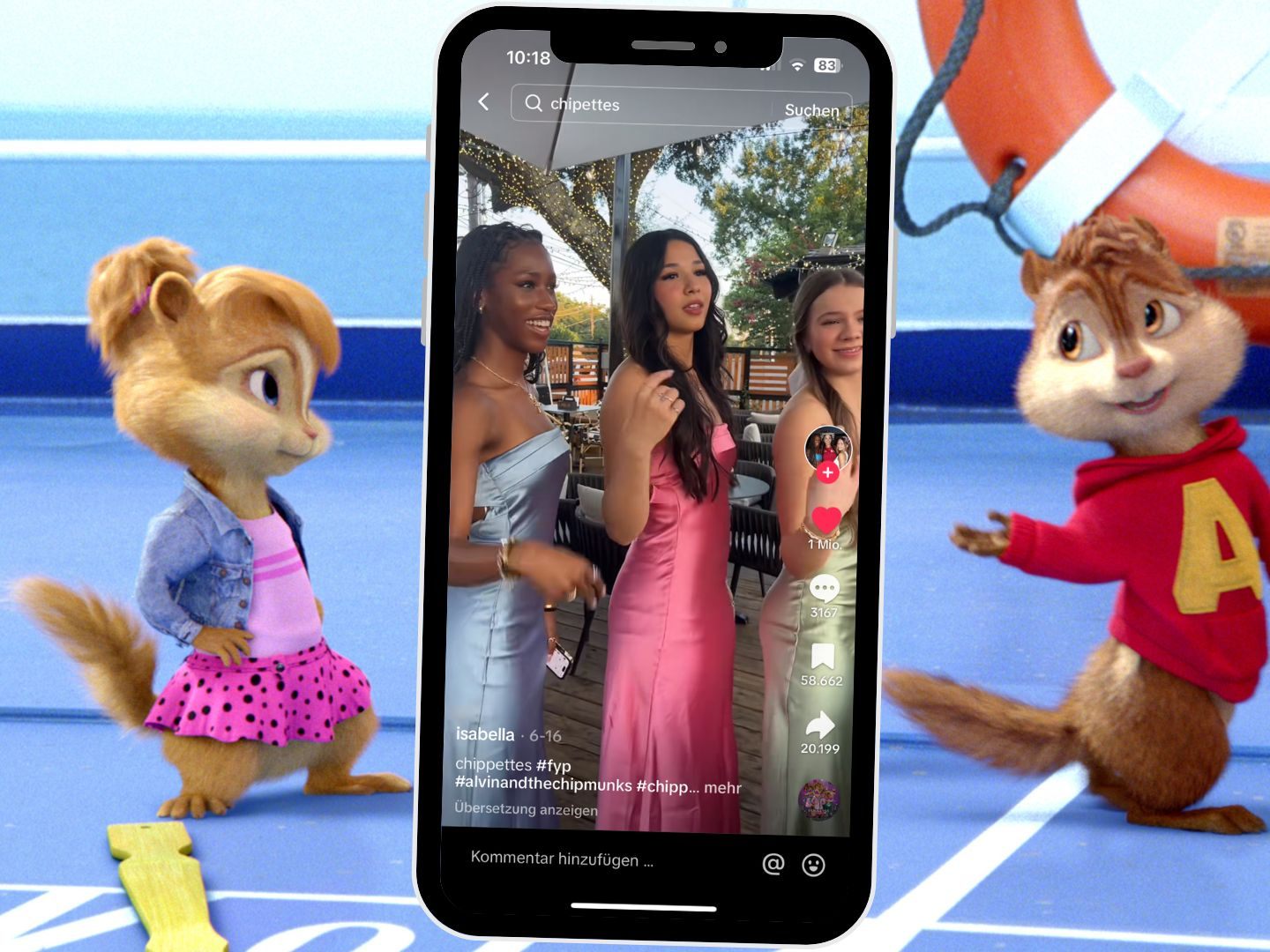 Drei junge Frauen erobern das Internet, indem sie die berühmten Chipettes aus "Alvin und die Chipmunks" nachahmen. Drei junge Frauen erobern das Internet, indem sie die berühmten Chipettes aus "Alvin und die Chipmunks" nachahmen.