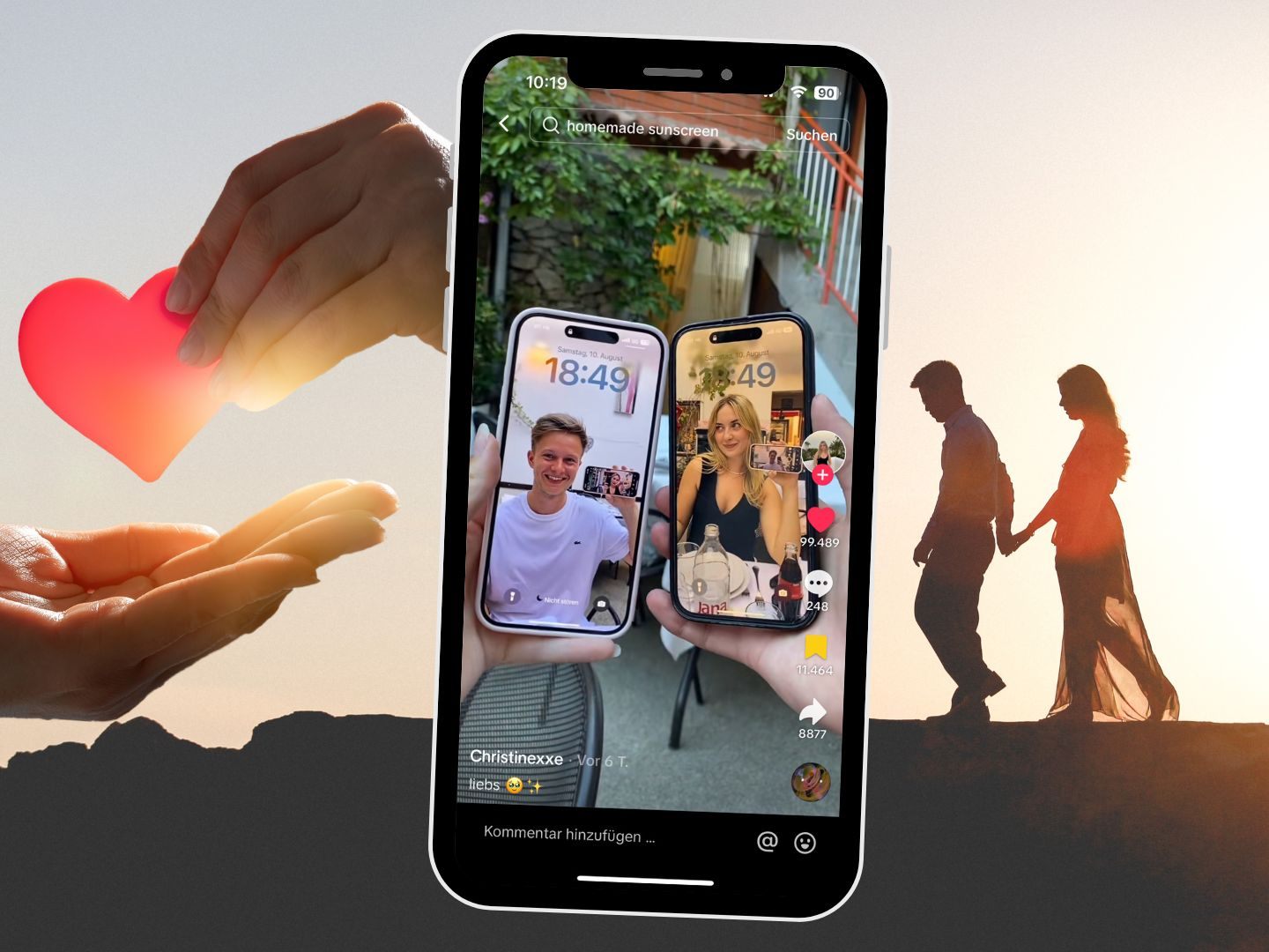 Mit einem einfachen Fototrick können beide Partner gleichzeitig auf einem Bild erscheinen.