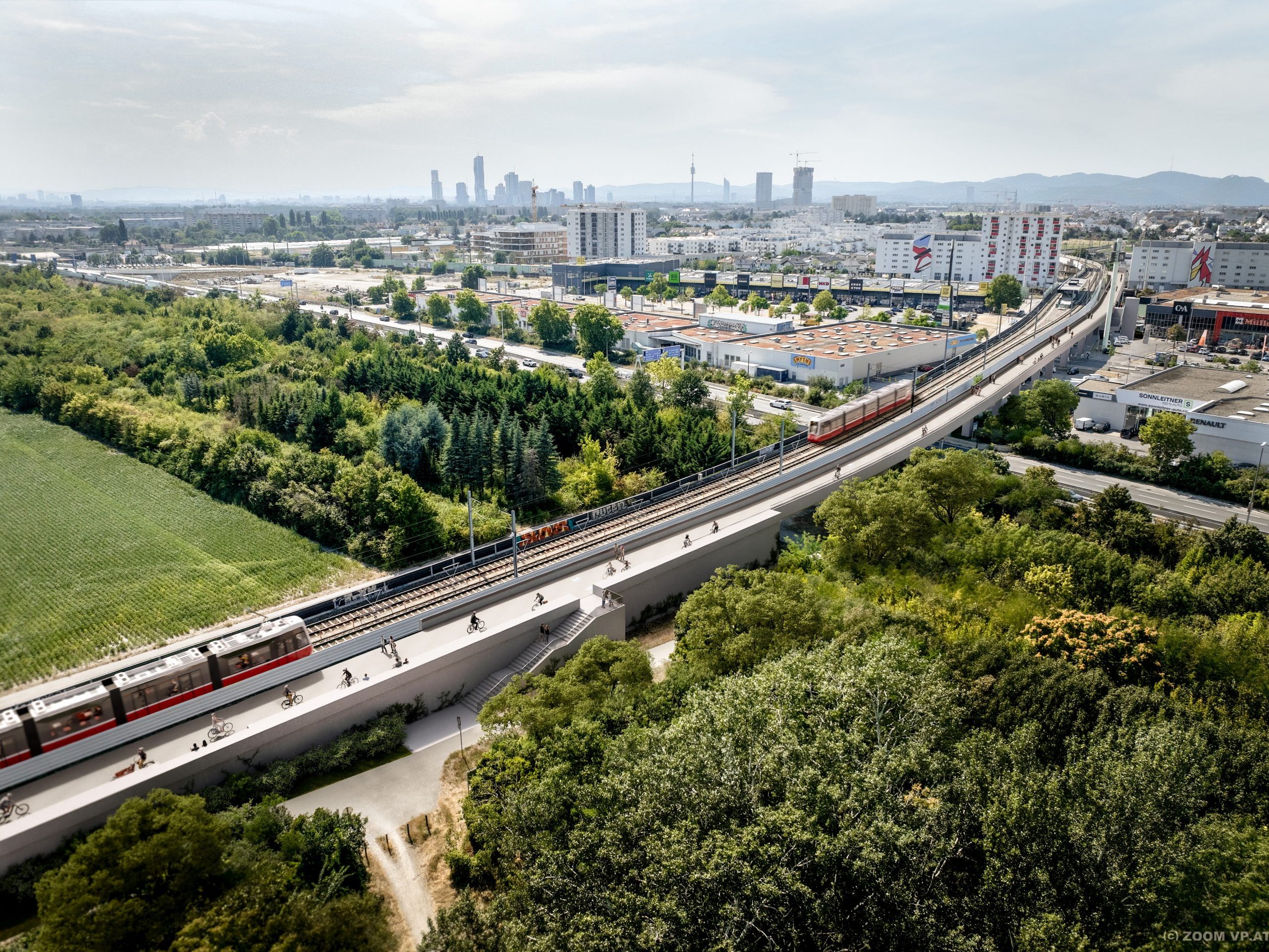 In der Donaustadt entsteht die längste Fußgänger- und Radbrücke Wiens.