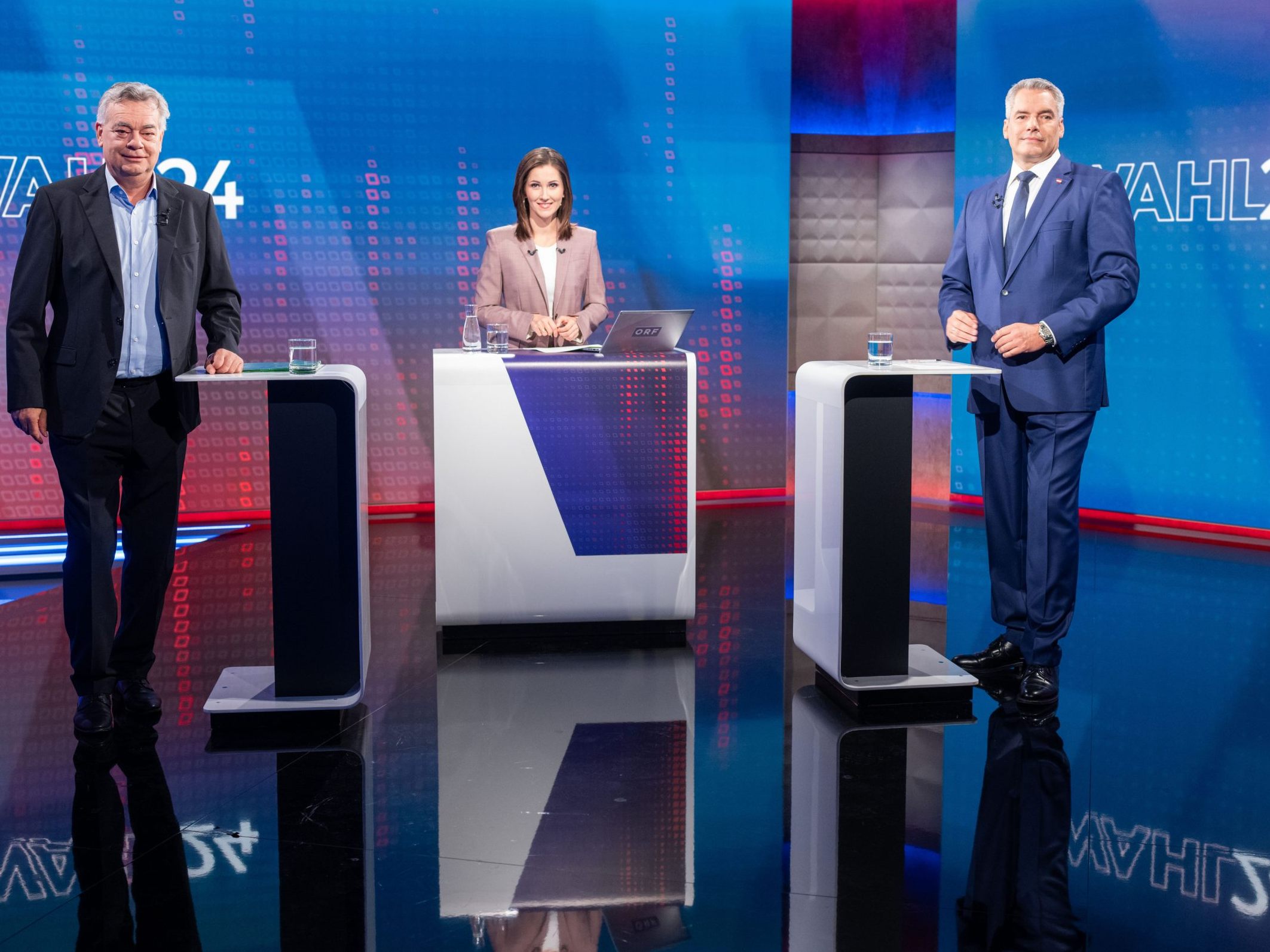 Nehammer und Kogler waren im ORF-Duell zur Nationalratswahl um Abgrenzung bemüht. Nehammer und Kogler waren im ORF-Duell zur Nationalratswahl um Abgrenzung bemüht.