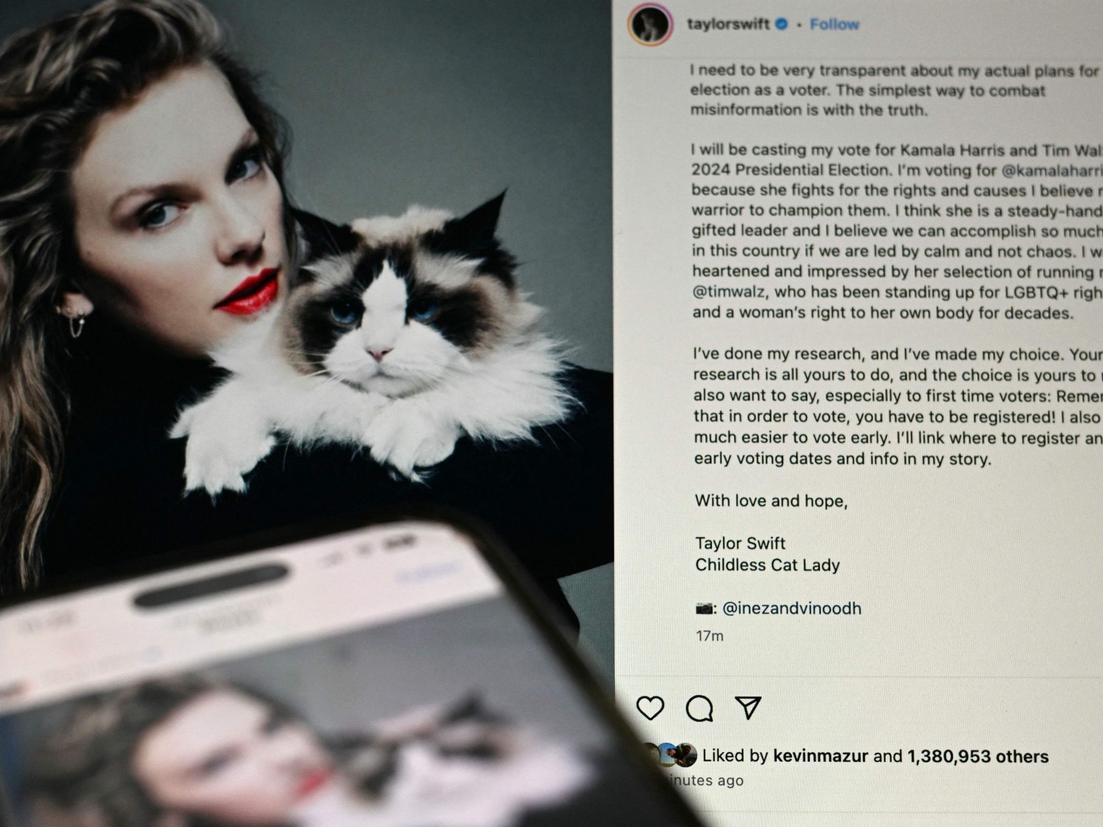 Millionen Likes für Taylor Swifts Harris-Unterstützung. Millionen Likes für Taylor Swifts Harris-Unterstützung.