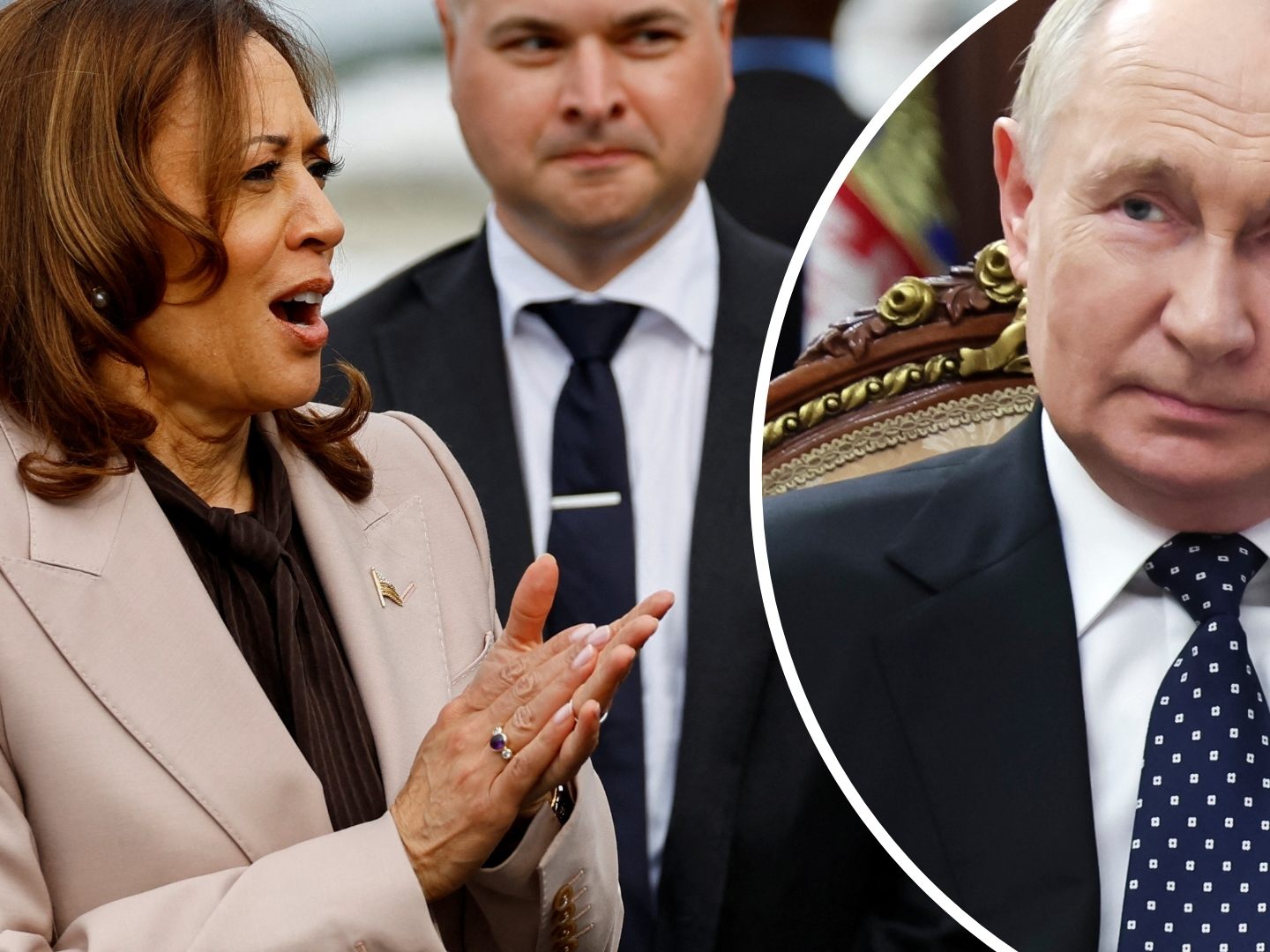 Mit dem Kreml verbundene Gruppen produzieren gefälschte Videos über Kamala Harris. Mit dem Kreml verbundene Gruppen produzieren gefälschte Videos über Kamala Harris.