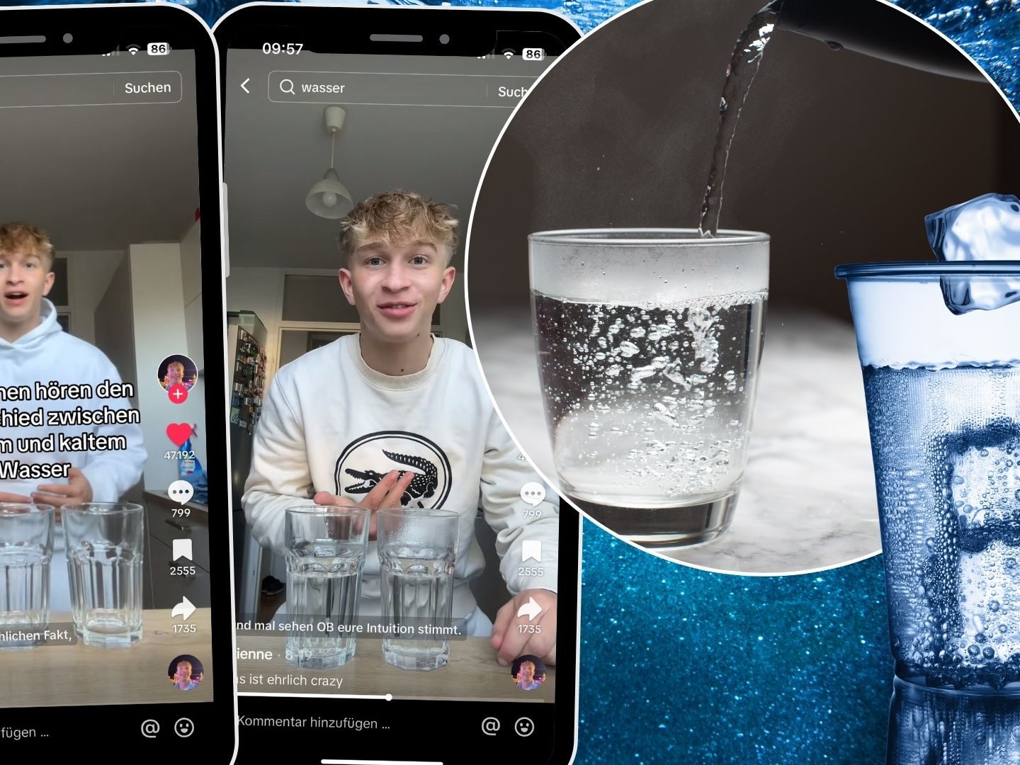 Kann man den Unterschied zwischen heißem und kaltem Wasser hören, wenn es in ein Glas gegossen wird? Kann man den Unterschied zwischen heißem und kaltem Wasser hören, wenn es in ein Glas gegossen wird?