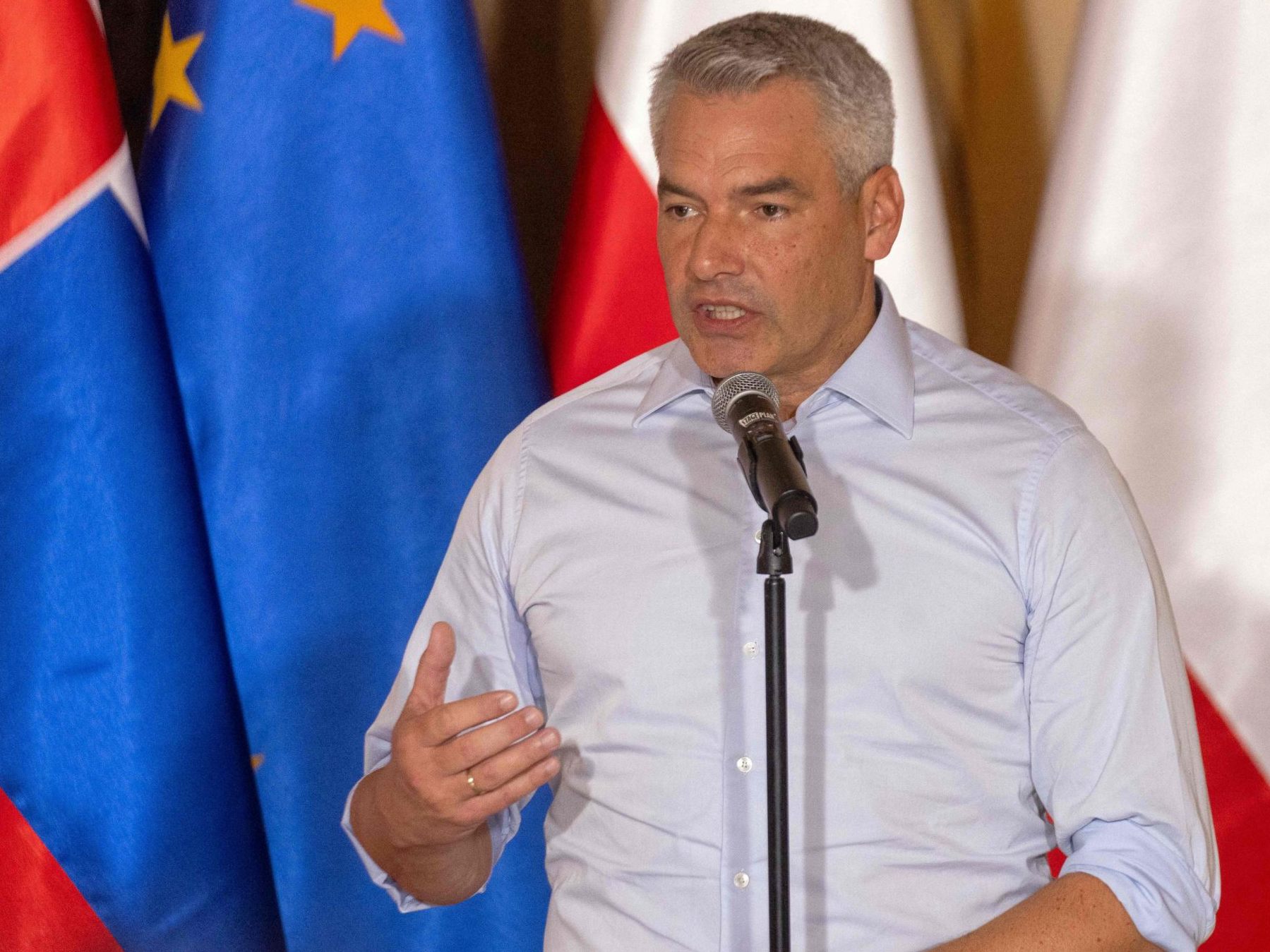 Kanzler Nehammer beim Treffen in Polen am Donnerstag. Kanzler Nehammer beim Treffen in Polen am Donnerstag.