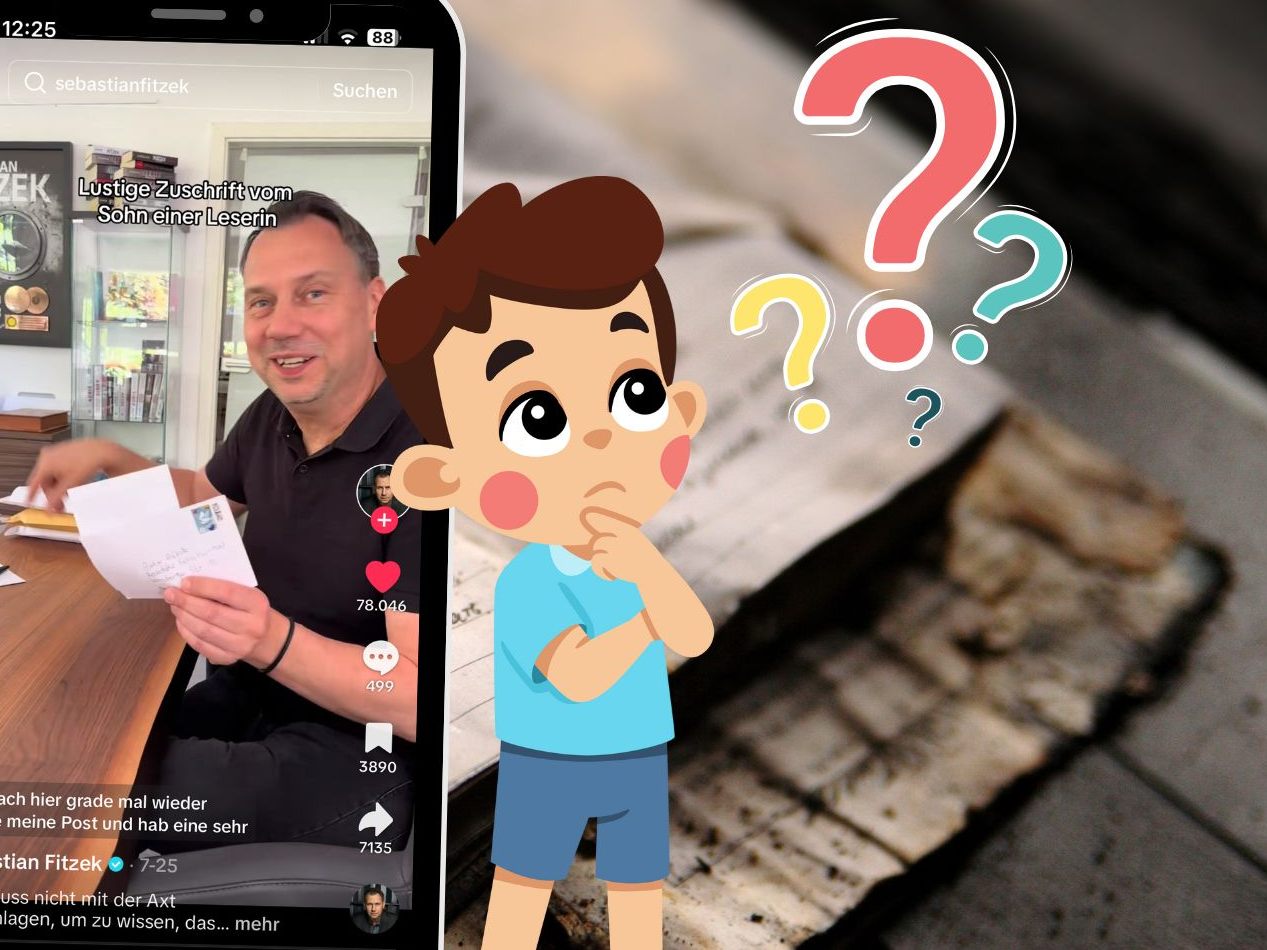 Bestseller-Autor Sebastian Fitzek sorgt auf TikTok für Lacher, als er eine humorvolle Zuschrift eines jungen Fans namens Ben vorliest. Bestseller-Autor Sebastian Fitzek sorgt auf TikTok für Lacher, als er eine humorvolle Zuschrift eines jungen Fans namens Ben vorliest.