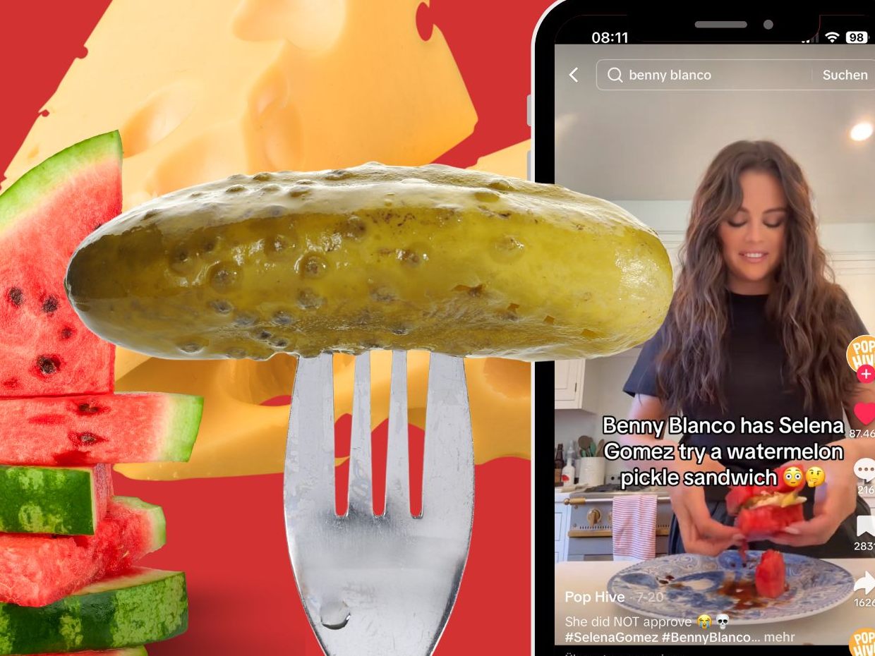 Benny Blanco, überrascht Selena Gomez mit einem ungewöhnlichen Sandwich aus Wassermelone und Essiggurken. Benny Blanco, überrascht Selena Gomez mit einem ungewöhnlichen Sandwich aus Wassermelone und Essiggurken.