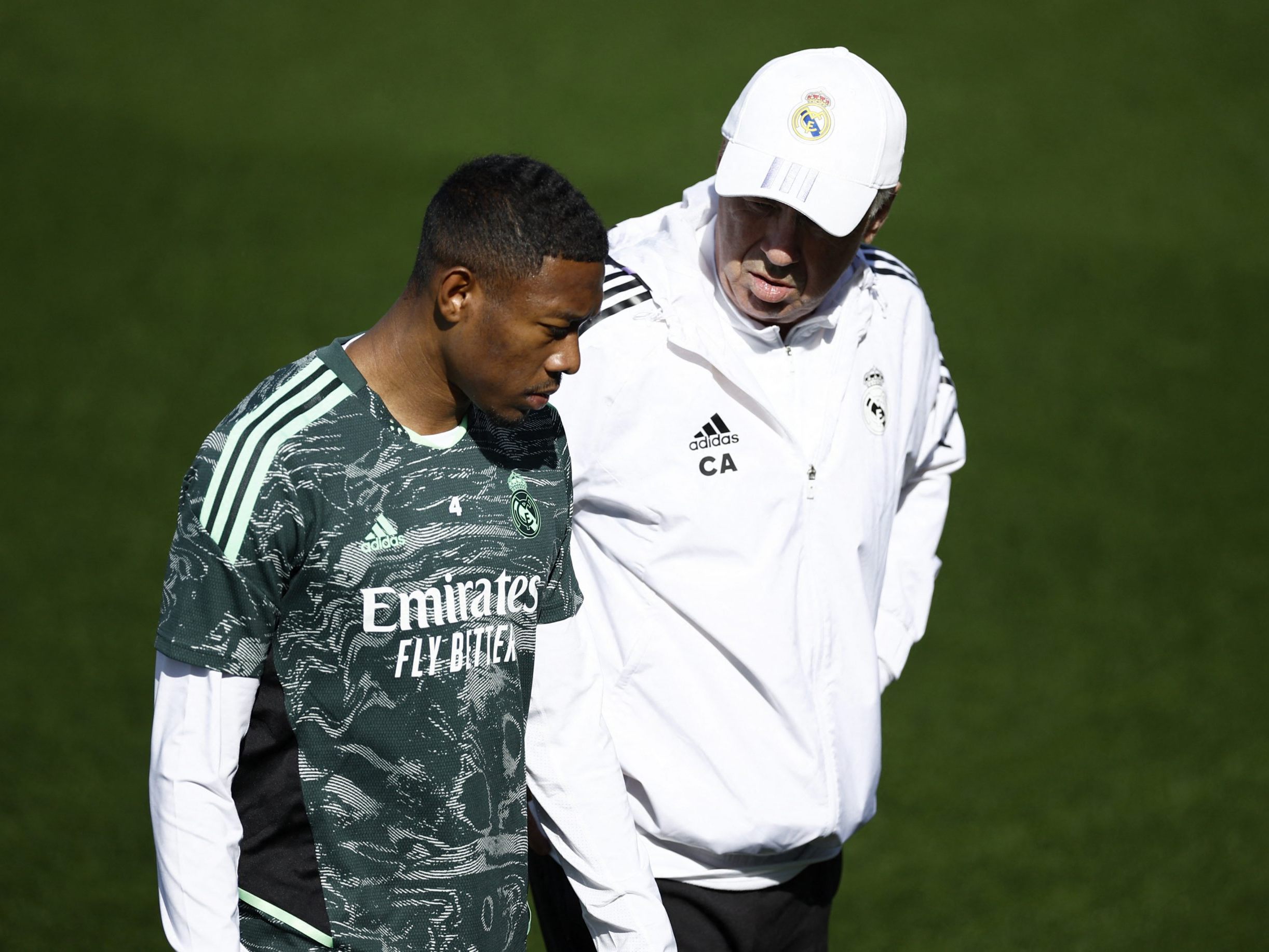 David Alaba ist laut Ancelotti bald wieder im Real-Mannschaftstraining.
