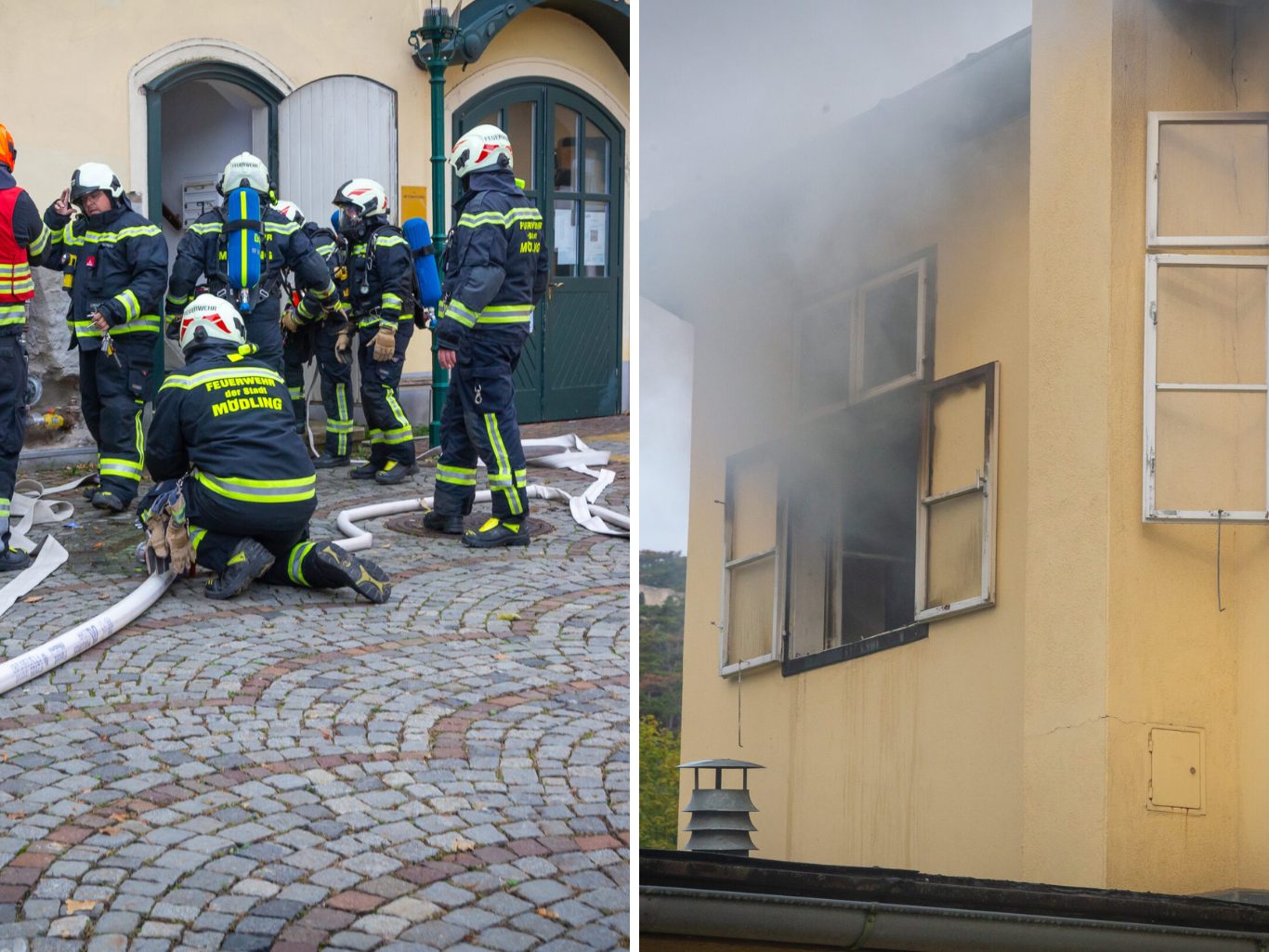 Im alten Feuerwehrhaus in Wien-Mödling kam es zu einem Zimmerbrand. Im alten Feuerwehrhaus in Wien-Mödling kam es zu einem Zimmerbrand.