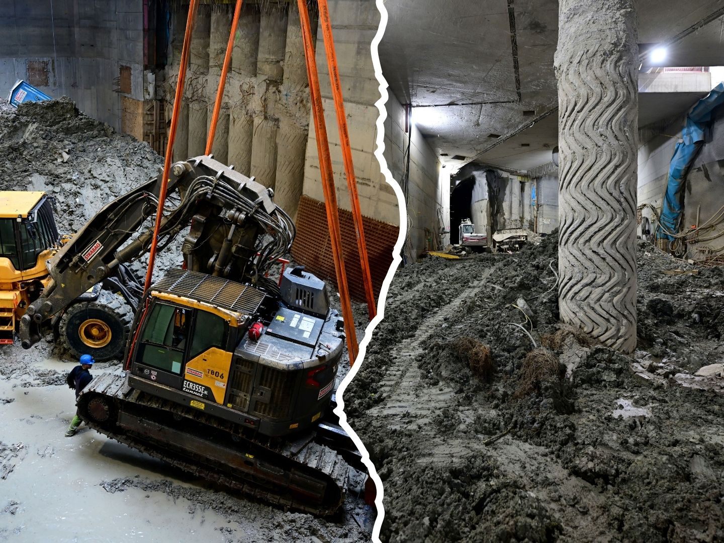 Der in Bau befindliche U-Bahn-Tunnel wurde beim Hochwasser des Wienflusses vollständig geflutet.