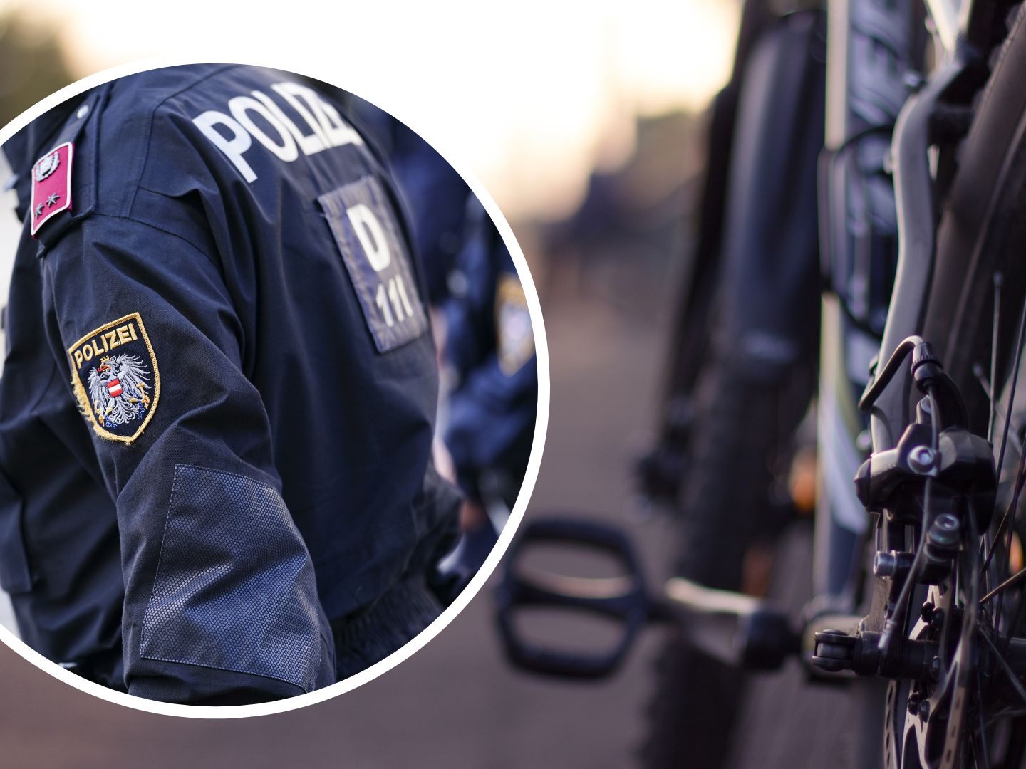 Der Polizist nahm die Verfolgung mit einem Fahrrad auf. Der Polizist nahm die Verfolgung mit einem Fahrrad auf.