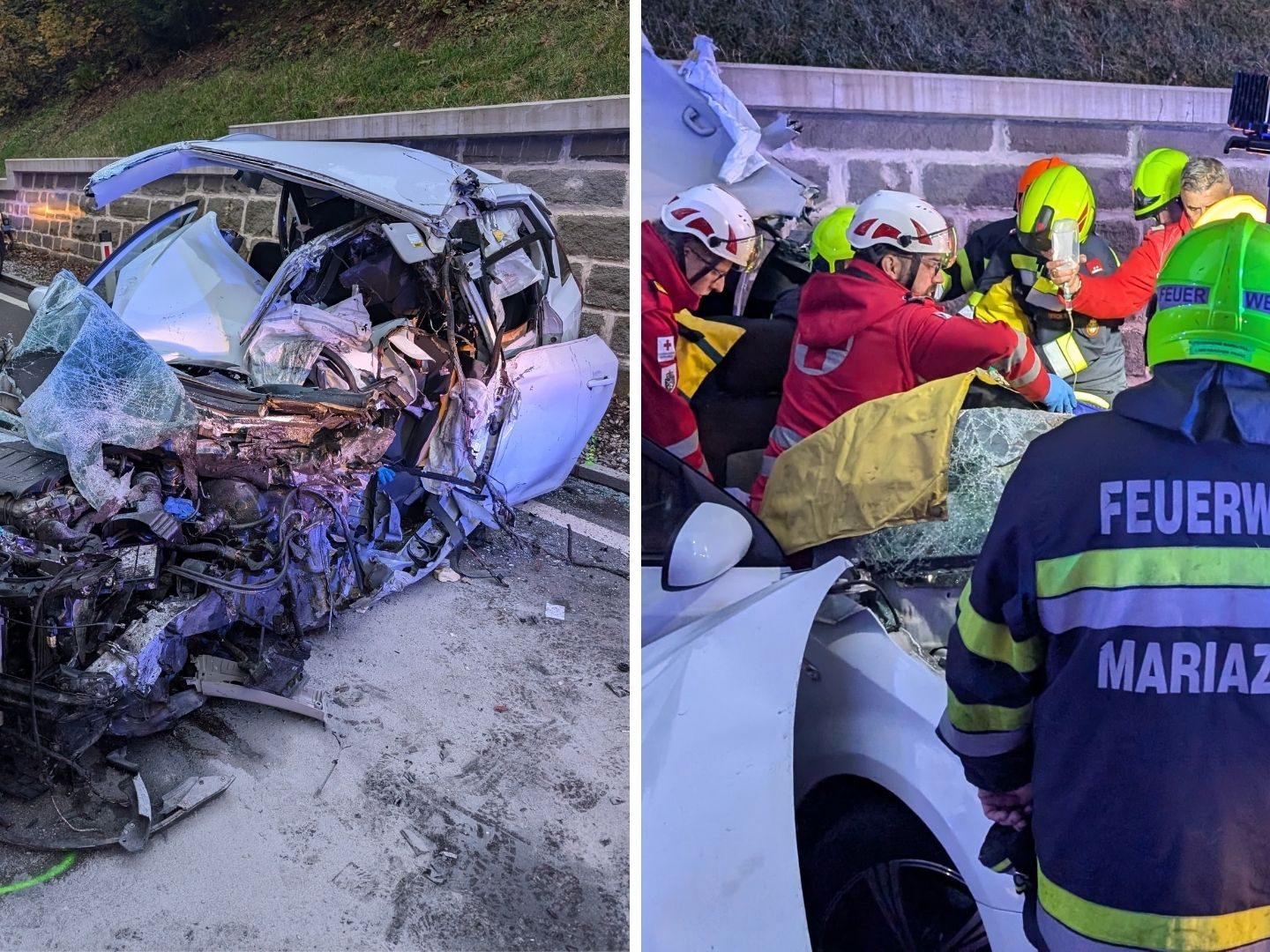 Der 17-jährige Pkw-Lenker wurde im Fahrzeug eingeklemmt und erlitt massive Verletzungen.
