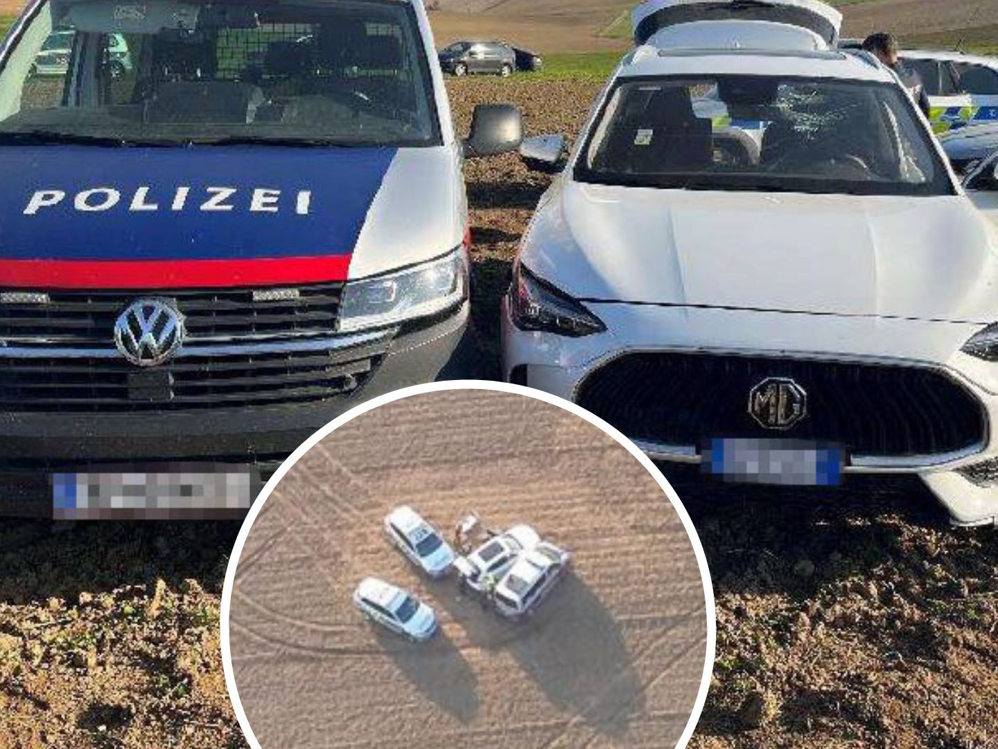 Das Schlepperfahrzeug konnte auf einem Feld gestoppt werden.
