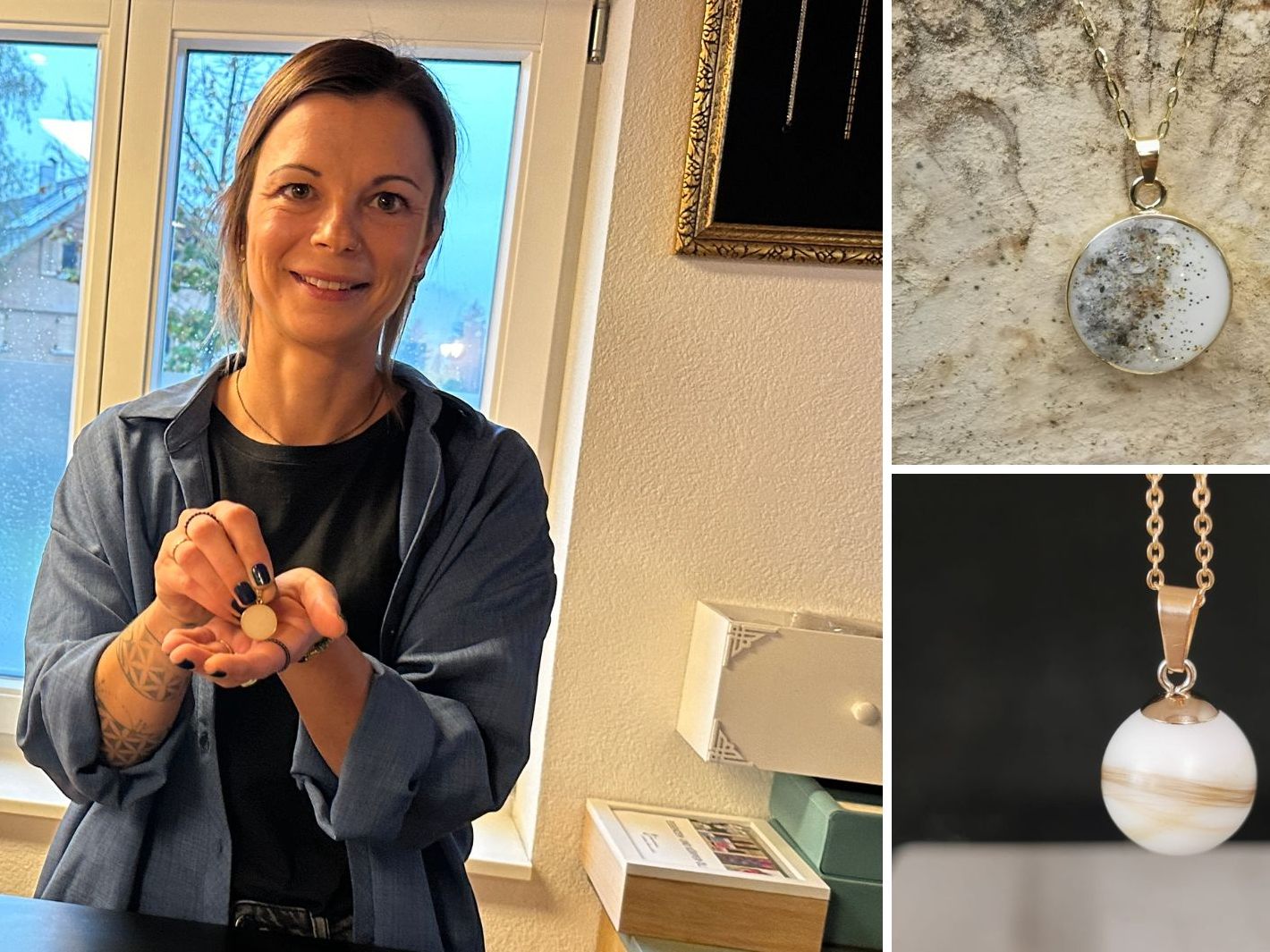 Jasmine Bereuter stellt Schmuck mit Muttermilch und Asche her.