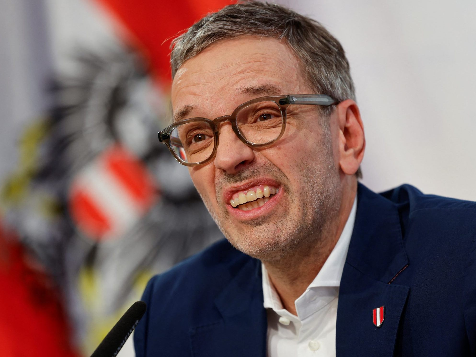 Herbert Kickl bei seinem Pressestatement am Samstag. Herbert Kickl bei seinem Pressestatement am Samstag.