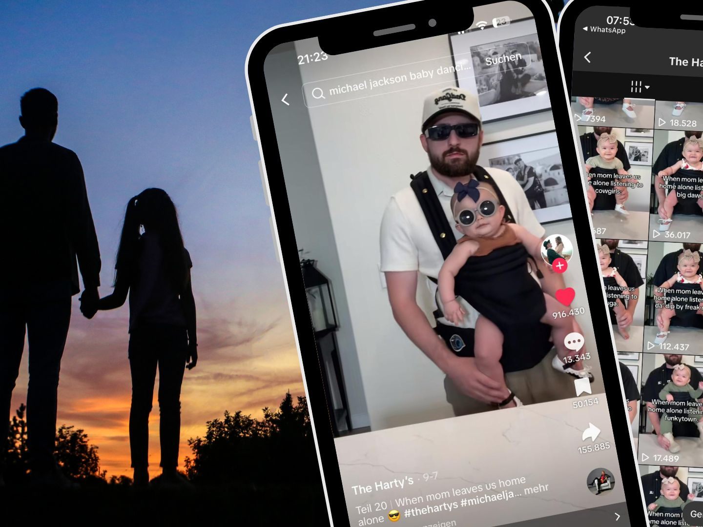 Vater tanzt mit seiner Tochter in der Babytrage zu einem bekannten Song und begeistert TikTok. Vater tanzt mit seiner Tochter in der Babytrage zu einem bekannten Song und begeistert TikTok.