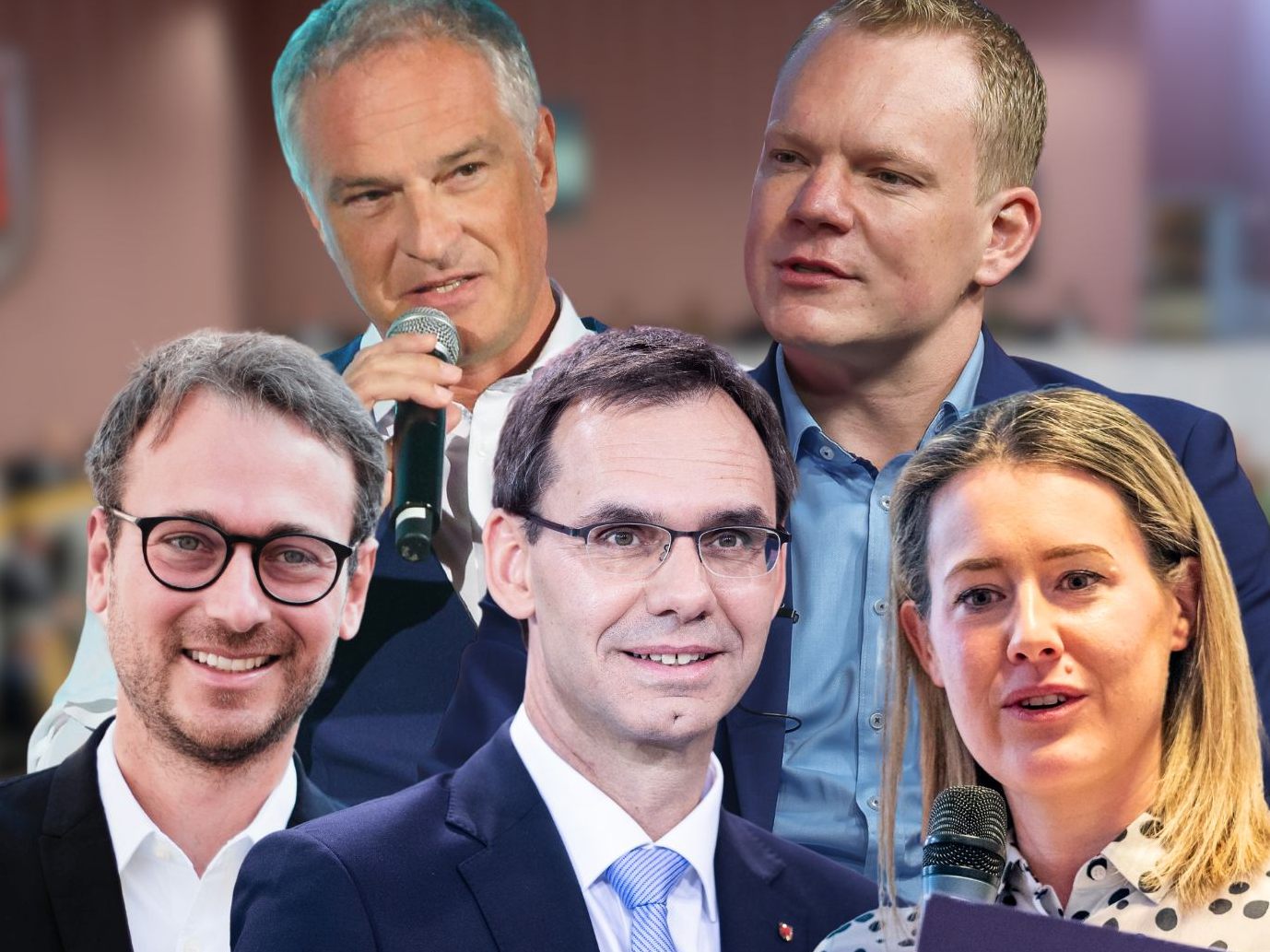 Daniel Zadra (Grüne), Mario Leiter (SPÖ), LH Markus Wallner (ÖVP), Christof Bitschi (FPÖ) und Claudia Gamon (NEOS). Daniel Zadra (Grüne), Mario Leiter (SPÖ), LH Markus Wallner (ÖVP), Christof Bitschi (FPÖ) und Claudia Gamon (NEOS).