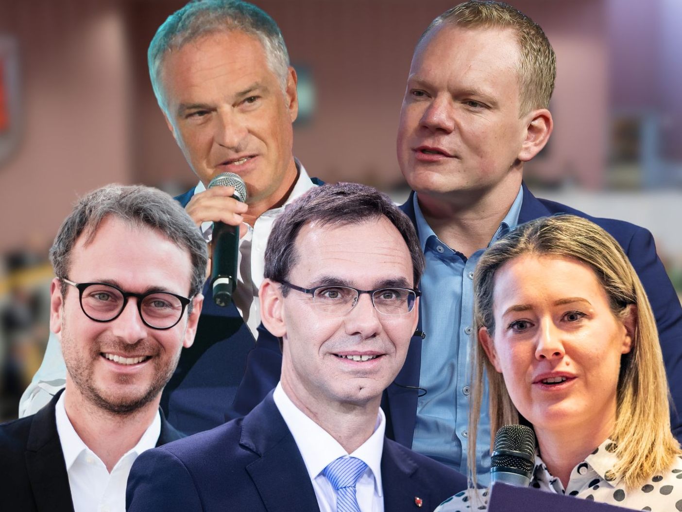 Daniel Zadra (Grüne), Mario Leiter (SPÖ), LH Markus Wallner (ÖVP), Christof Bitschi (FPÖ) und Claudia Gamon (NEOS). Daniel Zadra (Grüne), Mario Leiter (SPÖ), LH Markus Wallner (ÖVP), Christof Bitschi (FPÖ) und Claudia Gamon (NEOS).