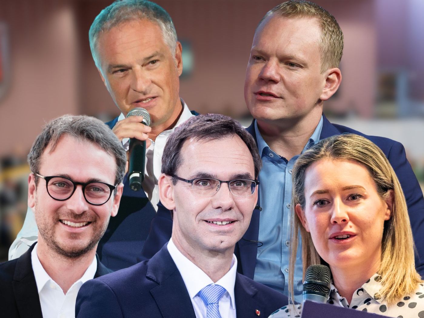 Daniel Zadra (Grüne), Mario Leiter (SPÖ), LH Markus Wallner (ÖVP), Christof Bitschi (FPÖ) und Claudia Gamon (NEOS). Daniel Zadra (Grüne), Mario Leiter (SPÖ), LH Markus Wallner (ÖVP), Christof Bitschi (FPÖ) und Claudia Gamon (NEOS).