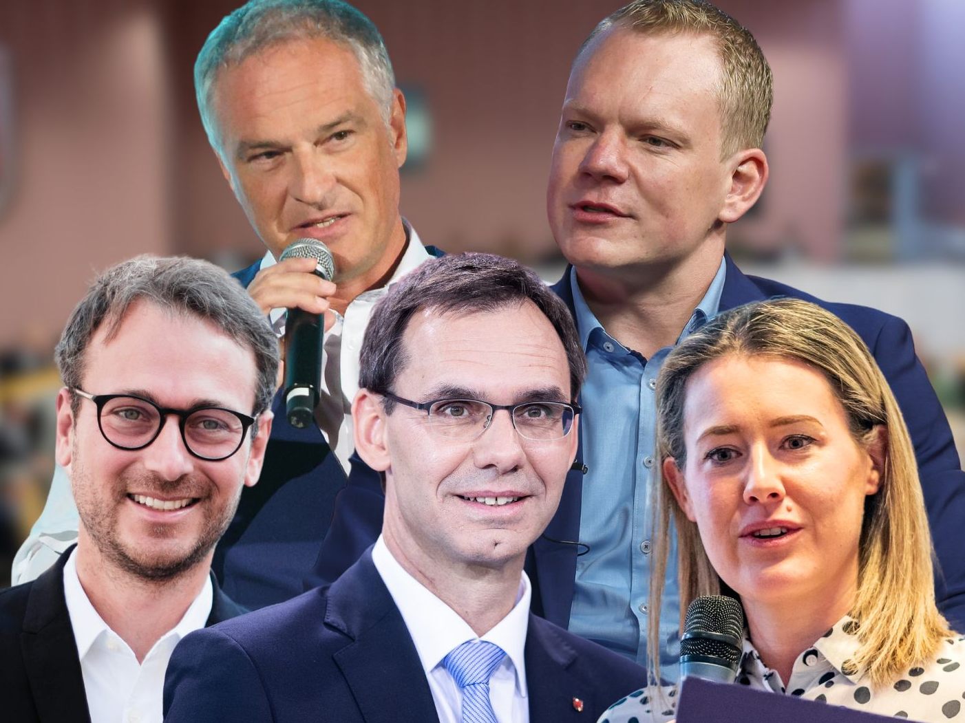 Daniel Zadra (Grüne), Mario Leiter (SPÖ), LH Markus Wallner (ÖVP), Christof Bitschi (FPÖ) und Claudia Gamon (NEOS). Daniel Zadra (Grüne), Mario Leiter (SPÖ), LH Markus Wallner (ÖVP), Christof Bitschi (FPÖ) und Claudia Gamon (NEOS).