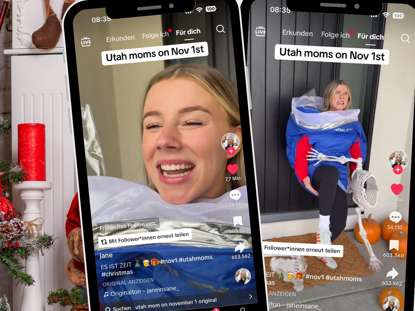 Ein TikTok zeigt, wie eine Mutter sofort nach Halloween auf volle Weihnachtsdeko umschaltet.