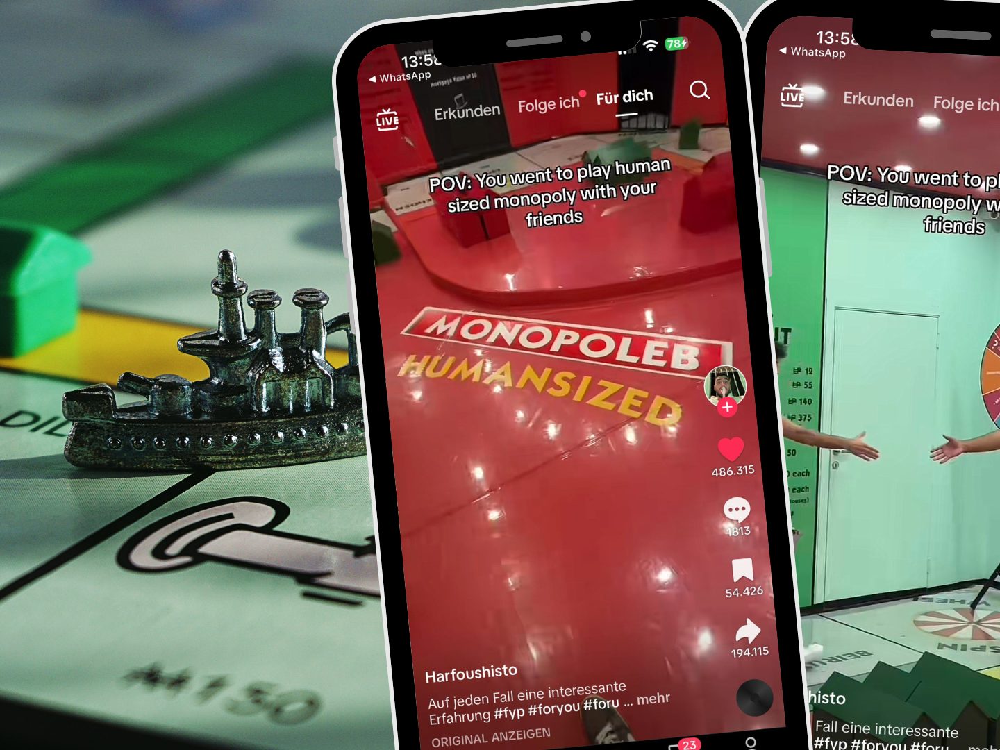 In einem TikTok-Video spielt eine Freundesgruppe in London Monopoly in Lebensgröße. Das überdimensionierte Spielfeld verwandelt die Spieler selbst in Spielfiguren.