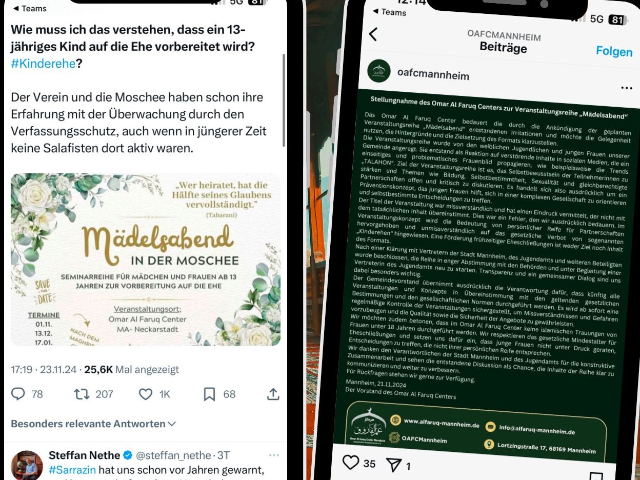 Mannheimer Moschee verteidigt Ehe-Seminar für Mädchen ab 13 Jahren.