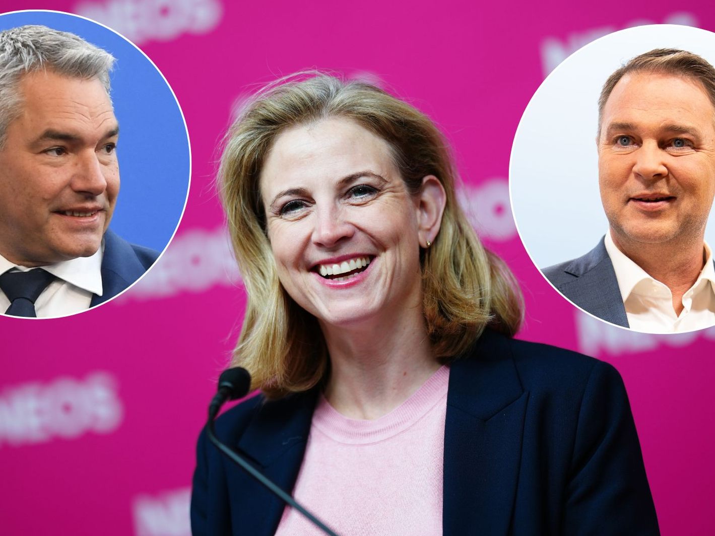 Montagvormittag: Sechs-Augen-Gespräch zwischen Parteichefs von ÖVP, SPÖ und NEOS. Montagvormittag: Sechs-Augen-Gespräch zwischen Parteichefs von ÖVP, SPÖ und NEOS.
