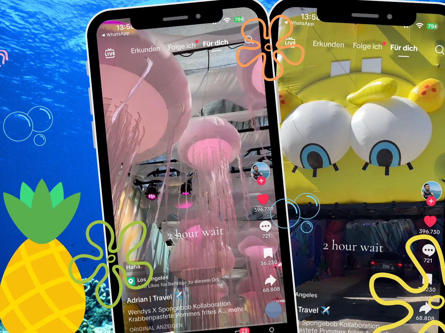 Ein TikTok-Video zeigt, wie Wendys 25 Jahre SpongeBob Schwammkopf mit einem Drive-In im SpongeBob-Design und speziellen „Krabby Patty Kollab“-Menü-Items feiert. Ein TikTok-Video zeigt, wie Wendys 25 Jahre SpongeBob Schwammkopf mit einem Drive-In im SpongeBob-Design und speziellen „Krabby Patty Kollab“-Menü-Items feiert.