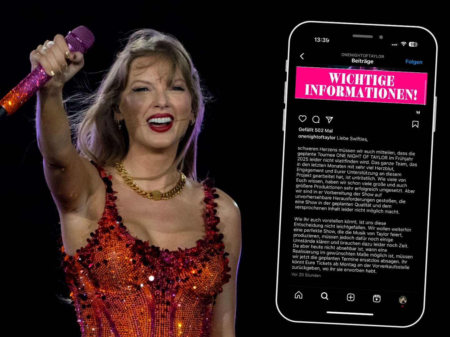 Nachdem die Konzerte von Taylor Swifts „Eras“-Tour in Wien abgesagt wurden, trifft Fans nun eine weitere Enttäuschung: Auch die geplante Tribute-Show „One Night Of Taylor“ fällt aus. Nachdem die Konzerte von Taylor Swifts „Eras“-Tour in Wien abgesagt wurden, trifft Fans nun eine weitere Enttäuschung: Auch die geplante Tribute-Show „One Night Of Taylor“ fällt aus.
