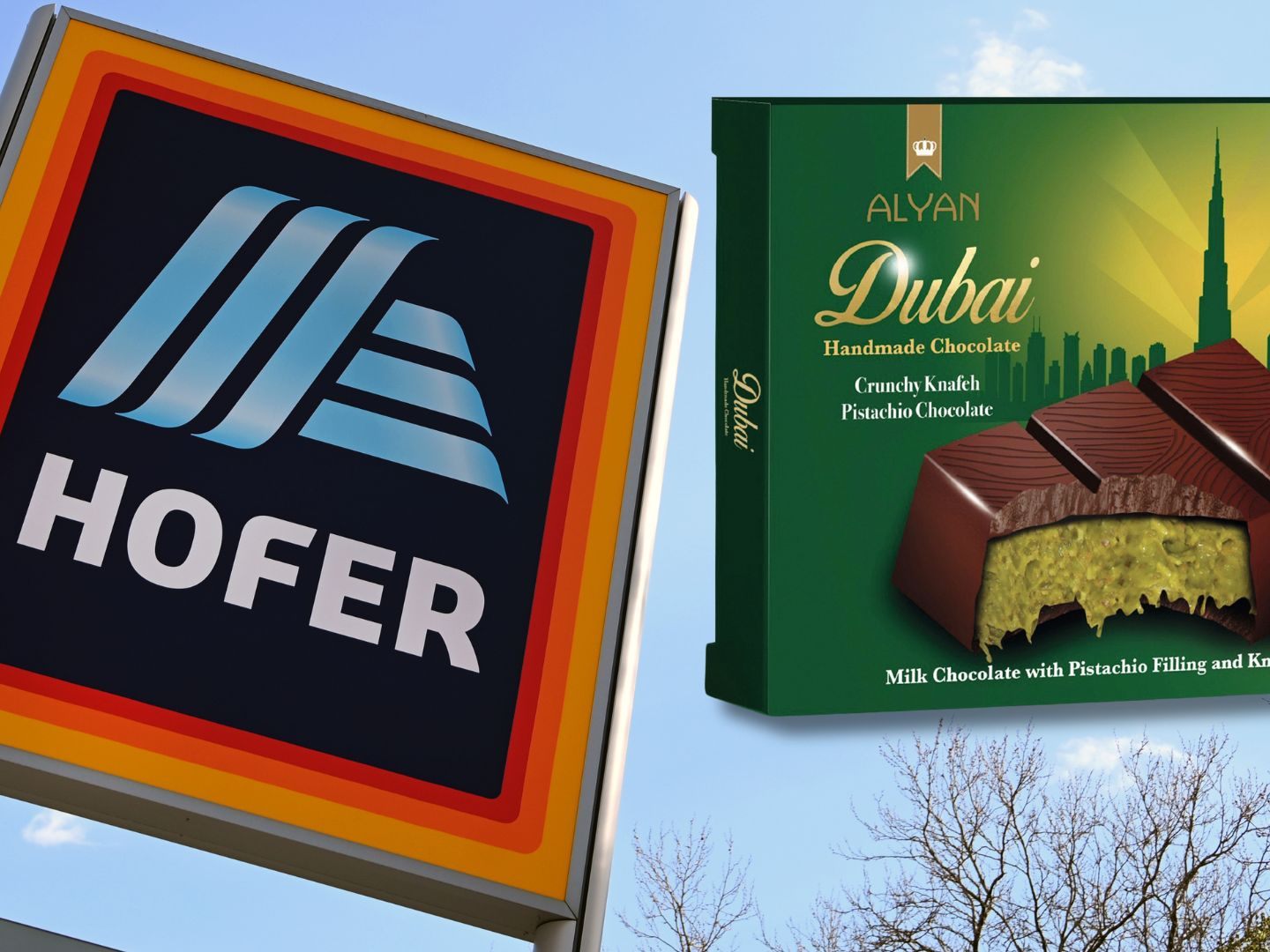 Die Alyan Dubai Schokolade ist ab 13. Dezember bei HOFER erhältlich. Die Alyan Dubai Schokolade ist ab 13. Dezember bei HOFER erhältlich.