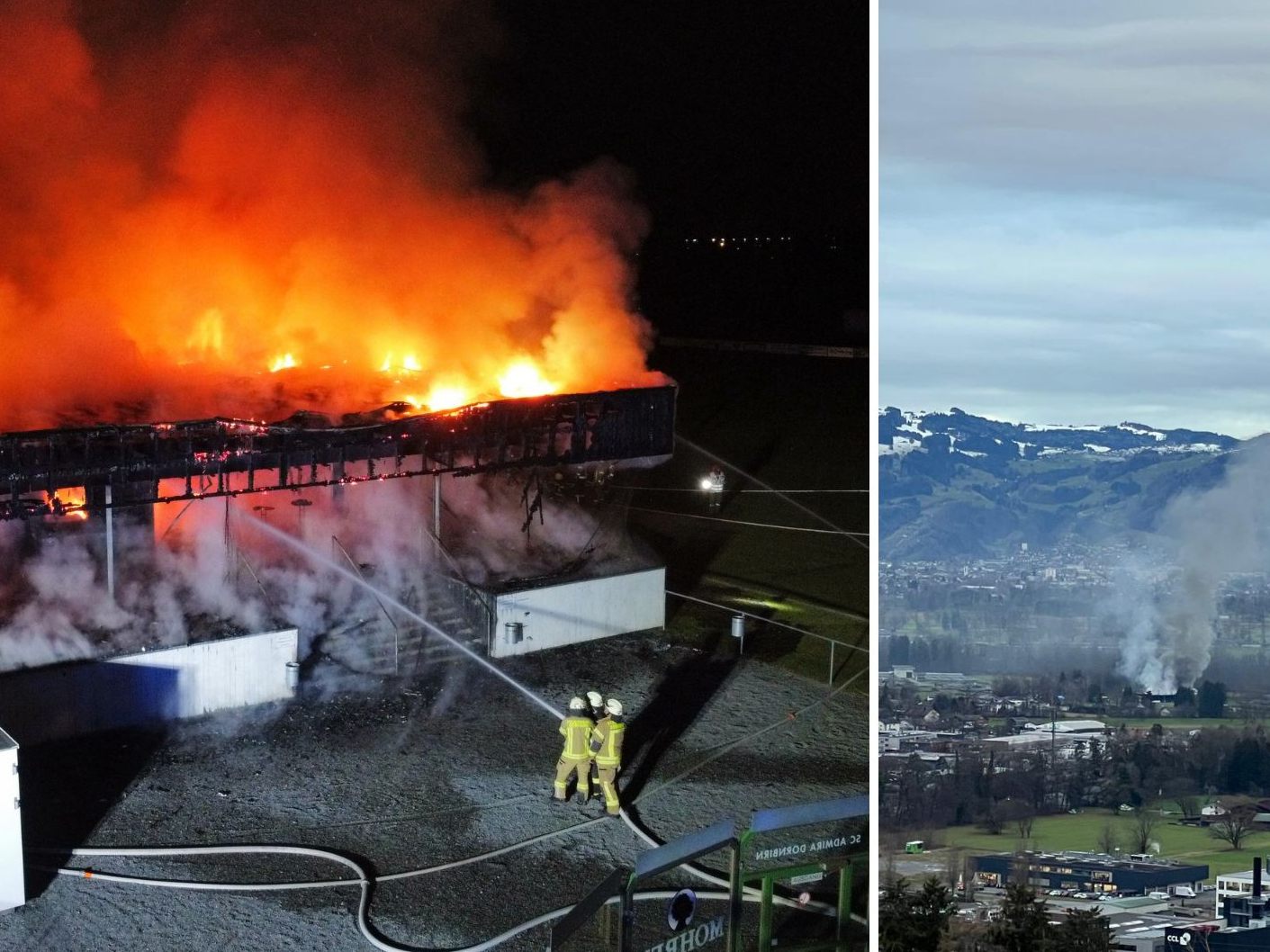 Clubheim der Admira in Vollbrand.