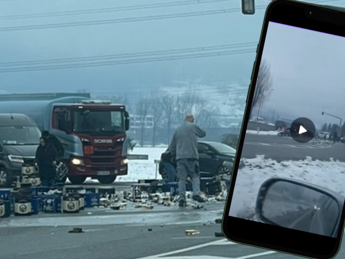 Lkw verliert Bier-Ladung in Dornbirn