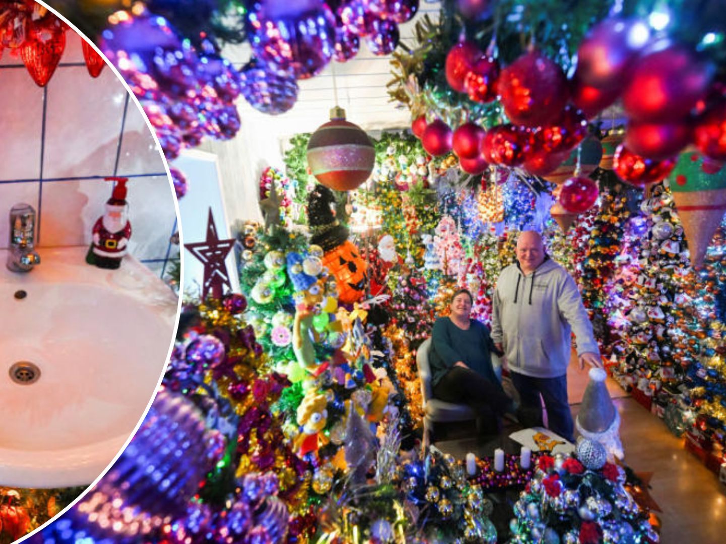 Ob auf der Toilette oder im Wohnzimmer: Rund 600 Plastik-Weihnachtsbäume stehen in ihrem festlich dekorierten Haus der Familie. Ob auf der Toilette oder im Wohnzimmer: Rund 600 Plastik-Weihnachtsbäume stehen in ihrem festlich dekorierten Haus der Familie.