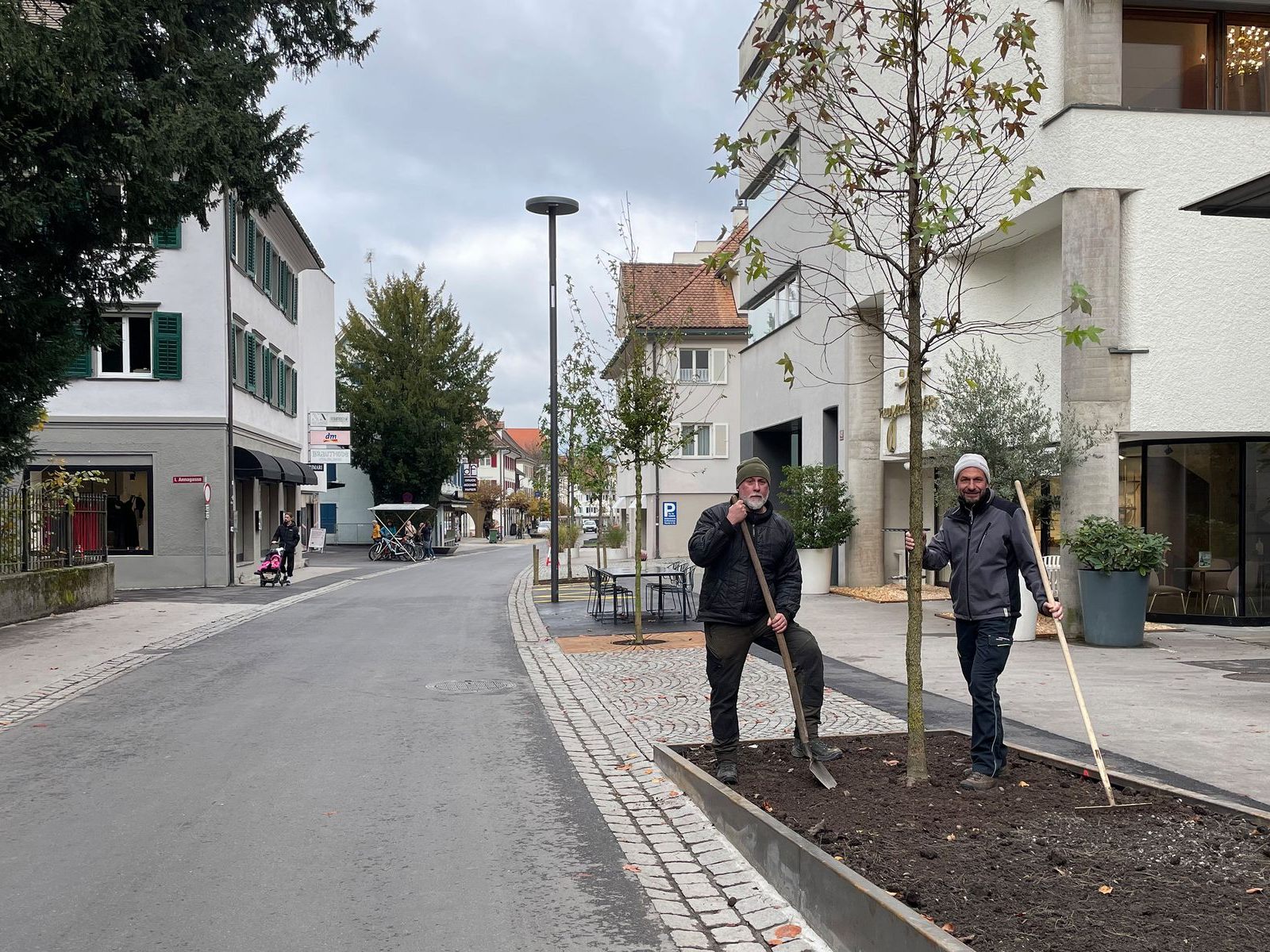 Zuletzt wurden noch die neuen Bäume gepflanzt. Zuletzt wurden noch die neuen Bäume gepflanzt.