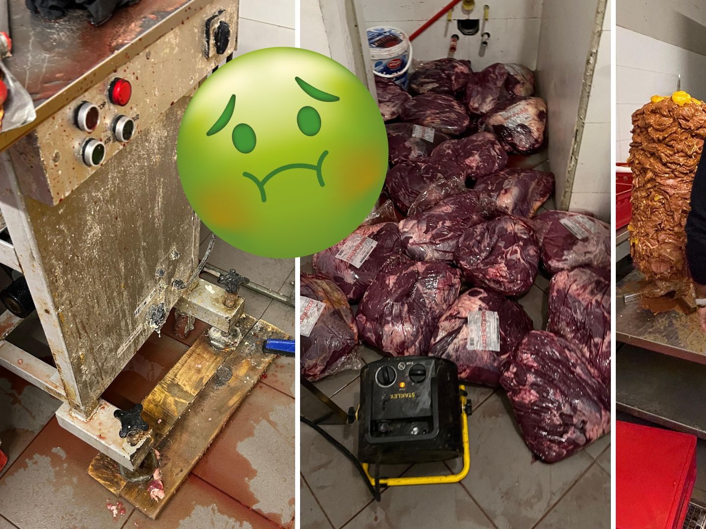 Das Fleisch wurde ungekühlt am Boden gelagert und mit Heizkanonen aufgetaut. Das Fleisch wurde ungekühlt am Boden gelagert und mit Heizkanonen aufgetaut.