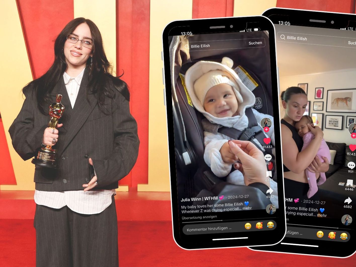 Billie Eilish beruhigt Baby.