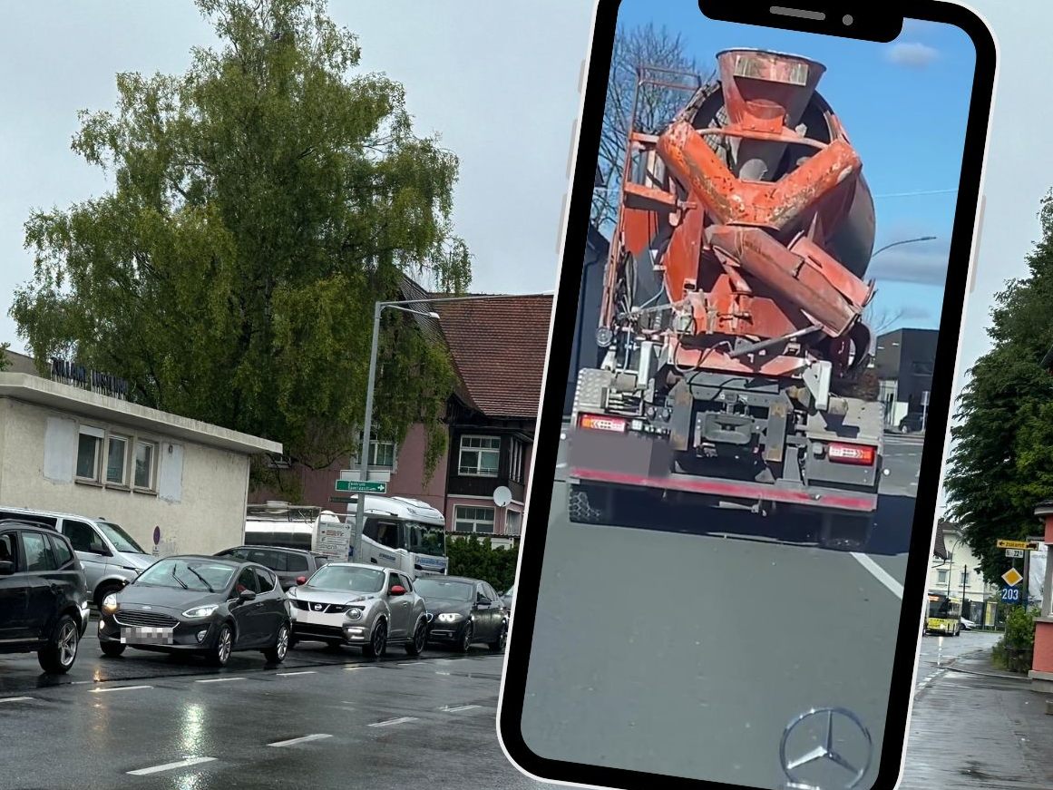 Auf der Reichsstraße verlor ein Lkw Kies – es rieselte auf die Straße.