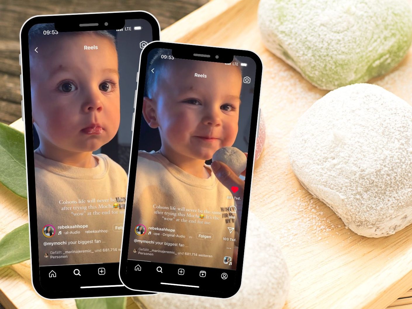 Kleinkind probiert Mochi zum ersten Mal.