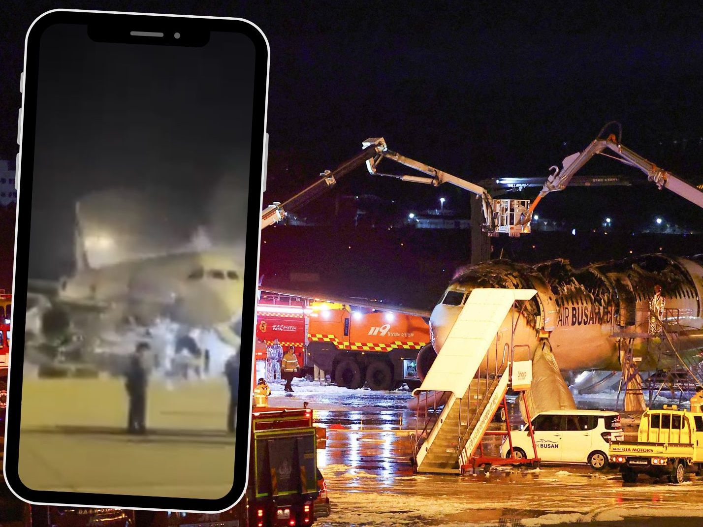 Passagiere aus brennendem Flugzeug gerettet. Passagiere aus brennendem Flugzeug gerettet.