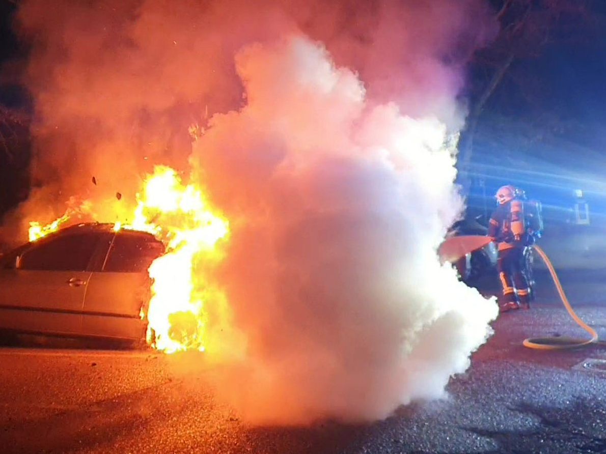 Die Freiwillige Feuerwehr löschte die brennenden Autos.