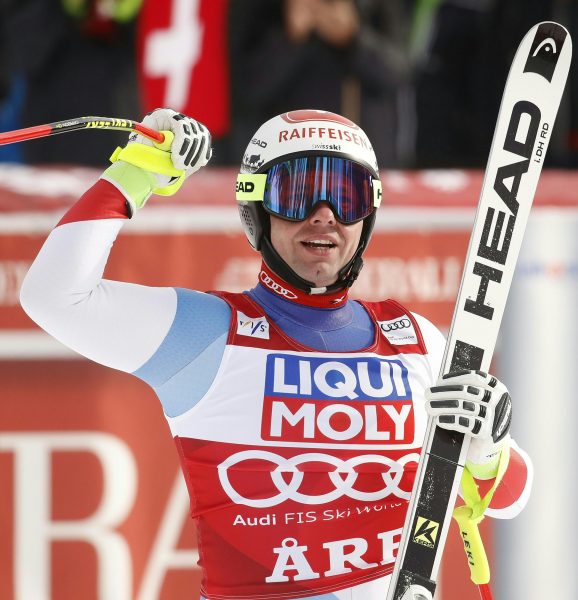 ABD0165_20180314 – AARE – SCHWEDEN: Beat Feuz (SUI) jubelt im Ziel am Mittwoch, 14. Mrz 2018, anl. der Abfahrt der Herren im Rahmen des Ski-Weltcup Finales in Aare. – FOTO: APA/EXPA/JOHANN GRODER