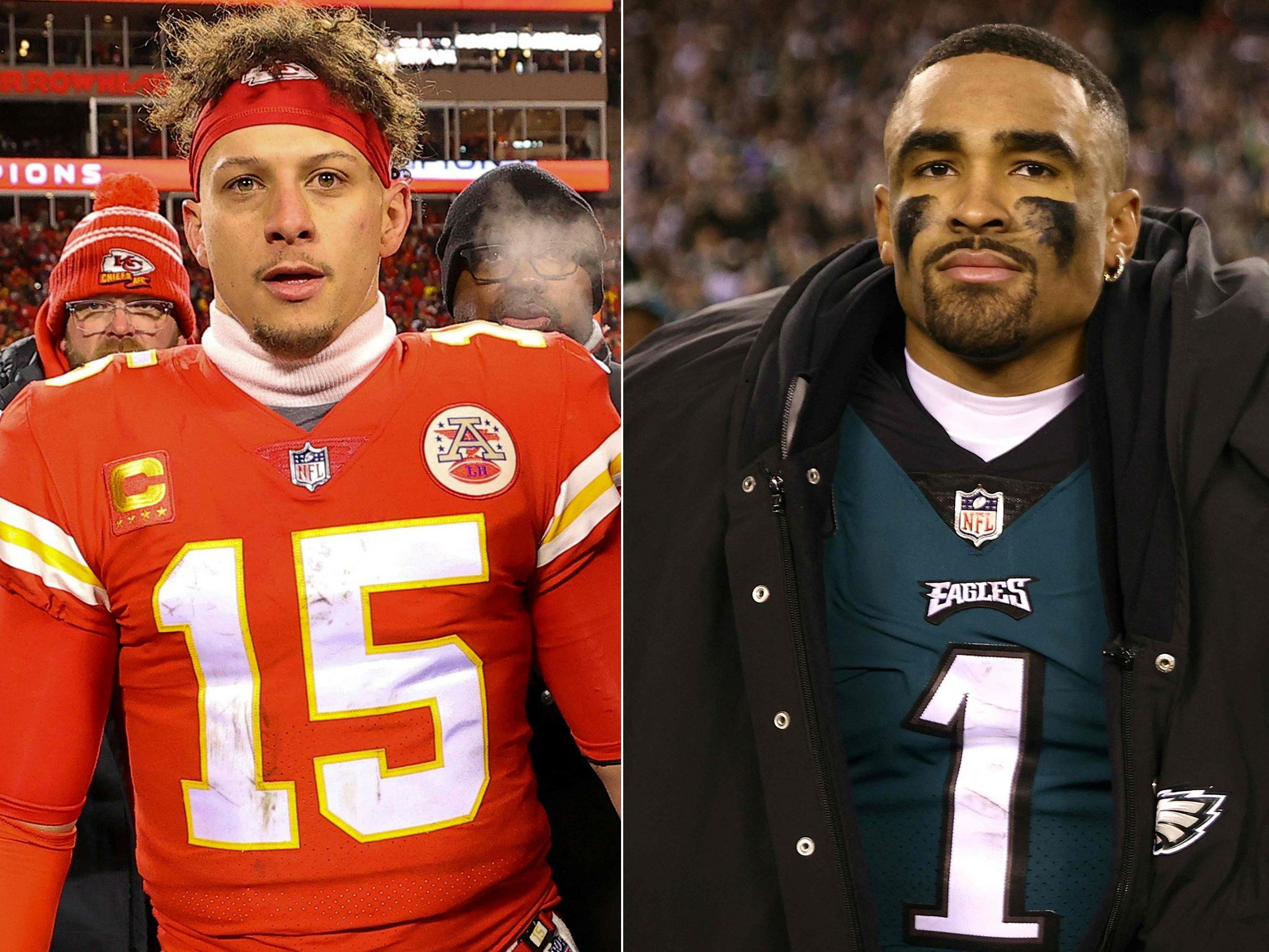 Patrick Mahomes und Jalen Hurts wollen ihre jeweiligen Teams zum Sieg führen. Patrick Mahomes und Jalen Hurts wollen ihre jeweiligen Teams zum Sieg führen.