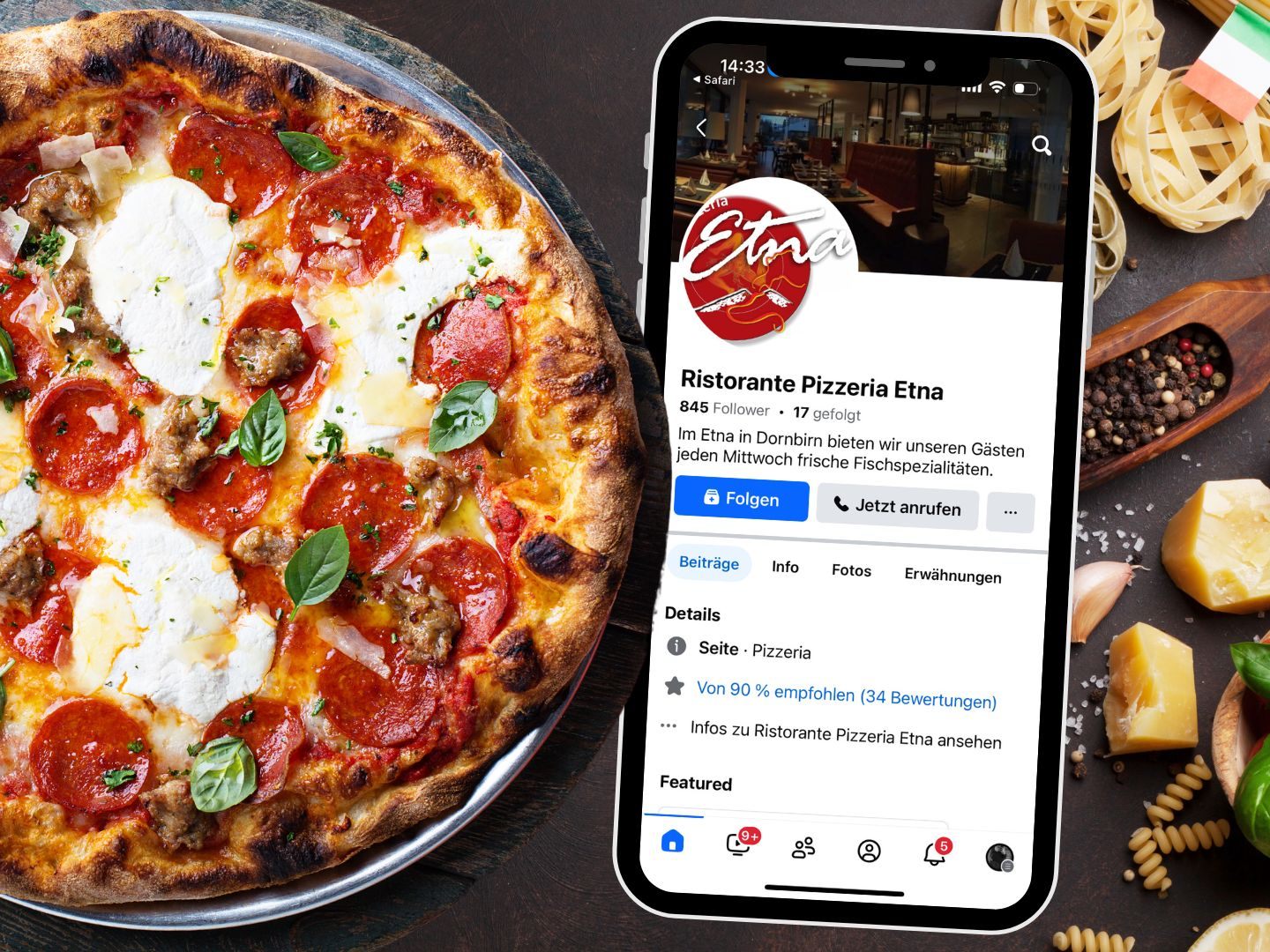 Pizza, Pasta & frischer Fisch – authentische italienische Küche. Pizza, Pasta & frischer Fisch – authentische italienische Küche.